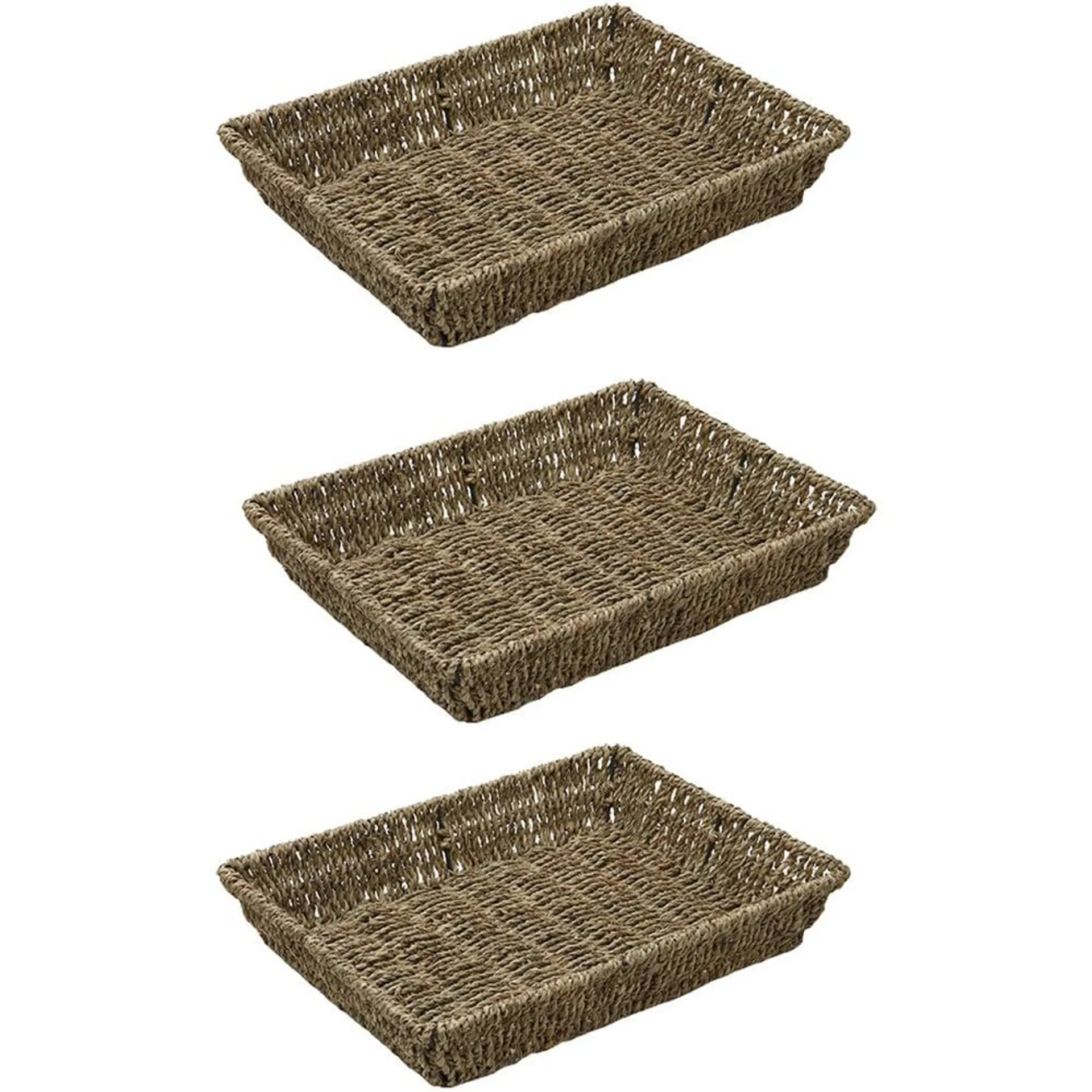 JVL Seagrass Rectangular Storage Tray Set of 3