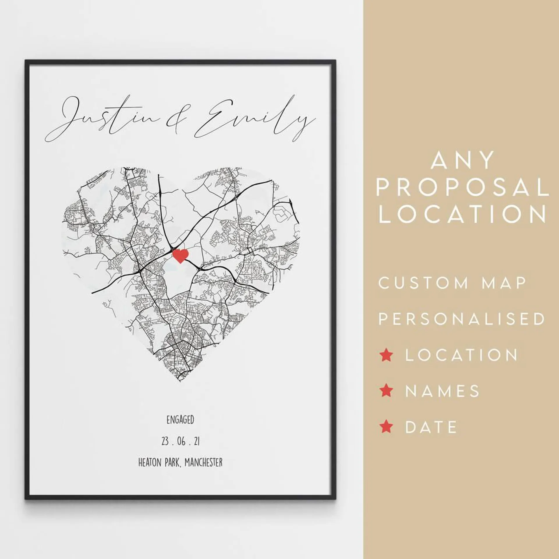 Engagement Gift Personalised Proposal Location Print