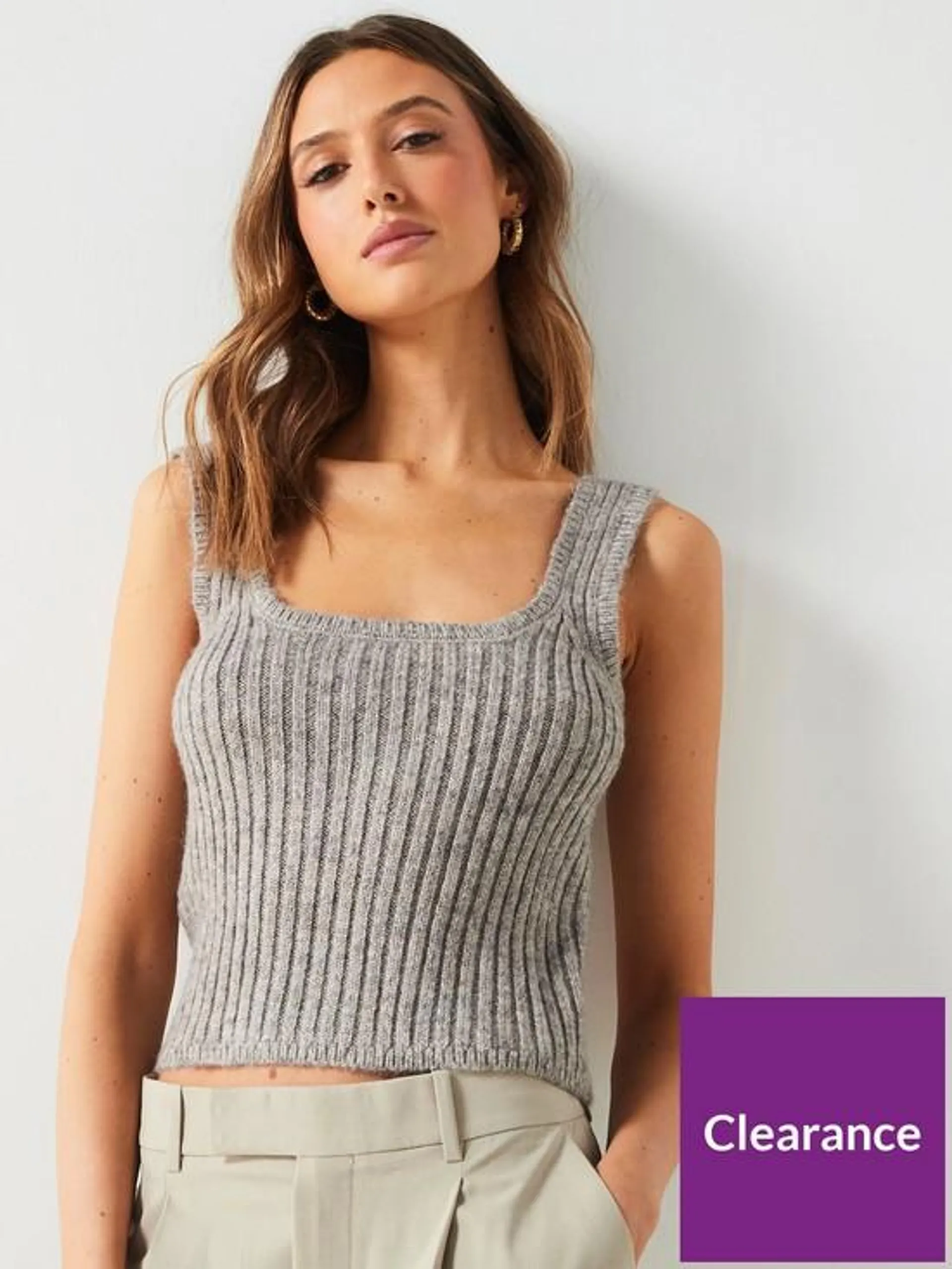 Grey Ribbed strap top