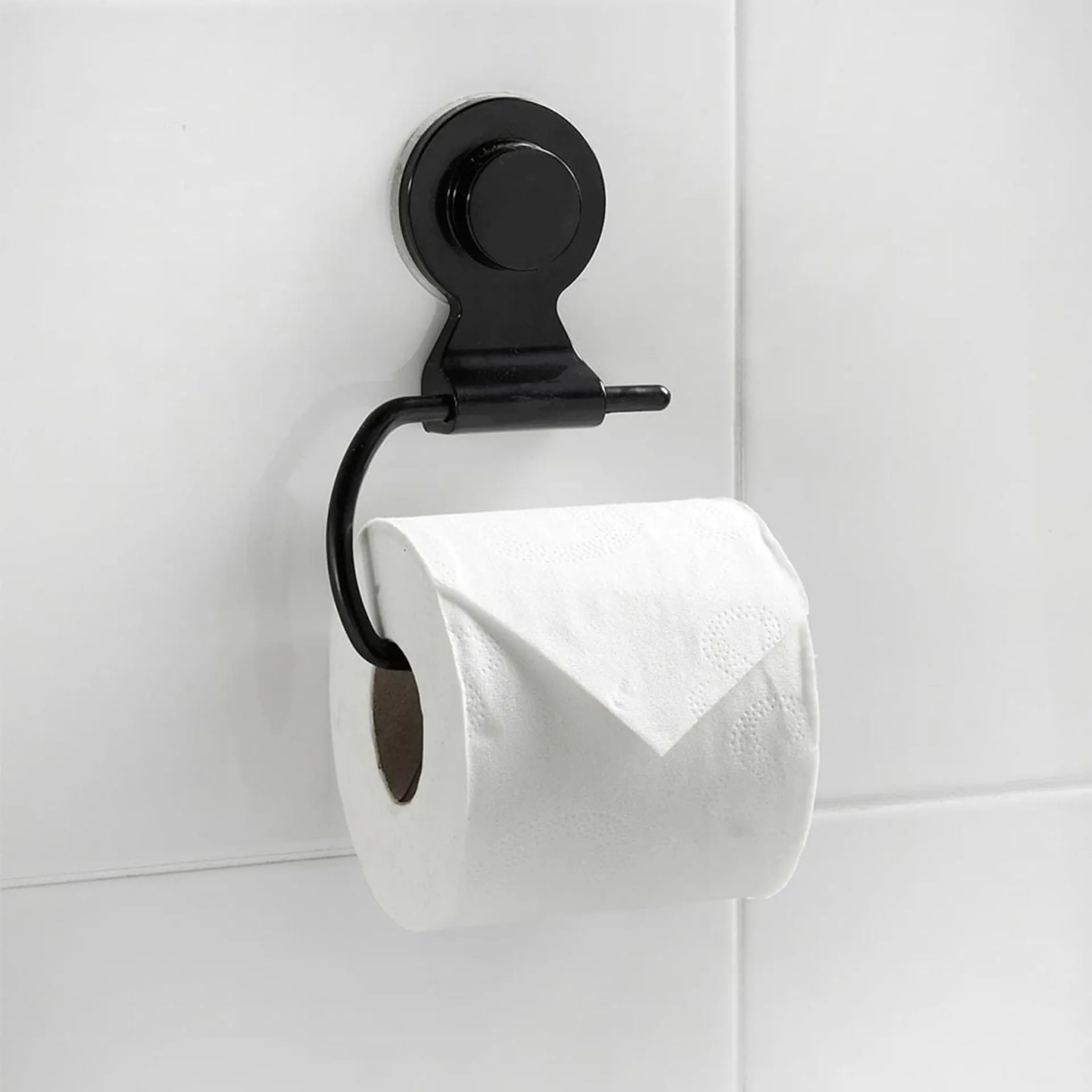 Secure Suction Toilet Roll Holder - Black