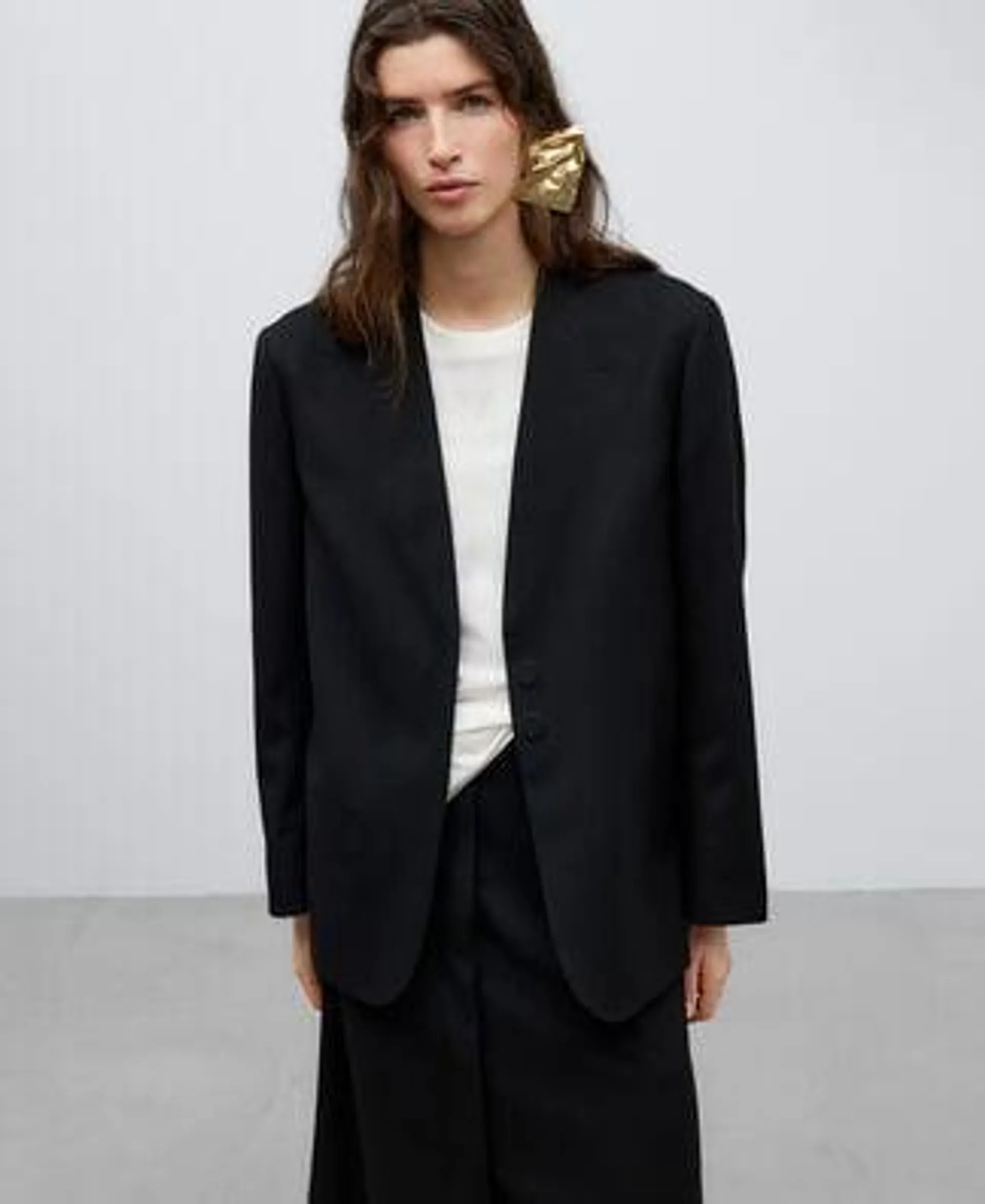 Black tailored blazer wool fabric woman