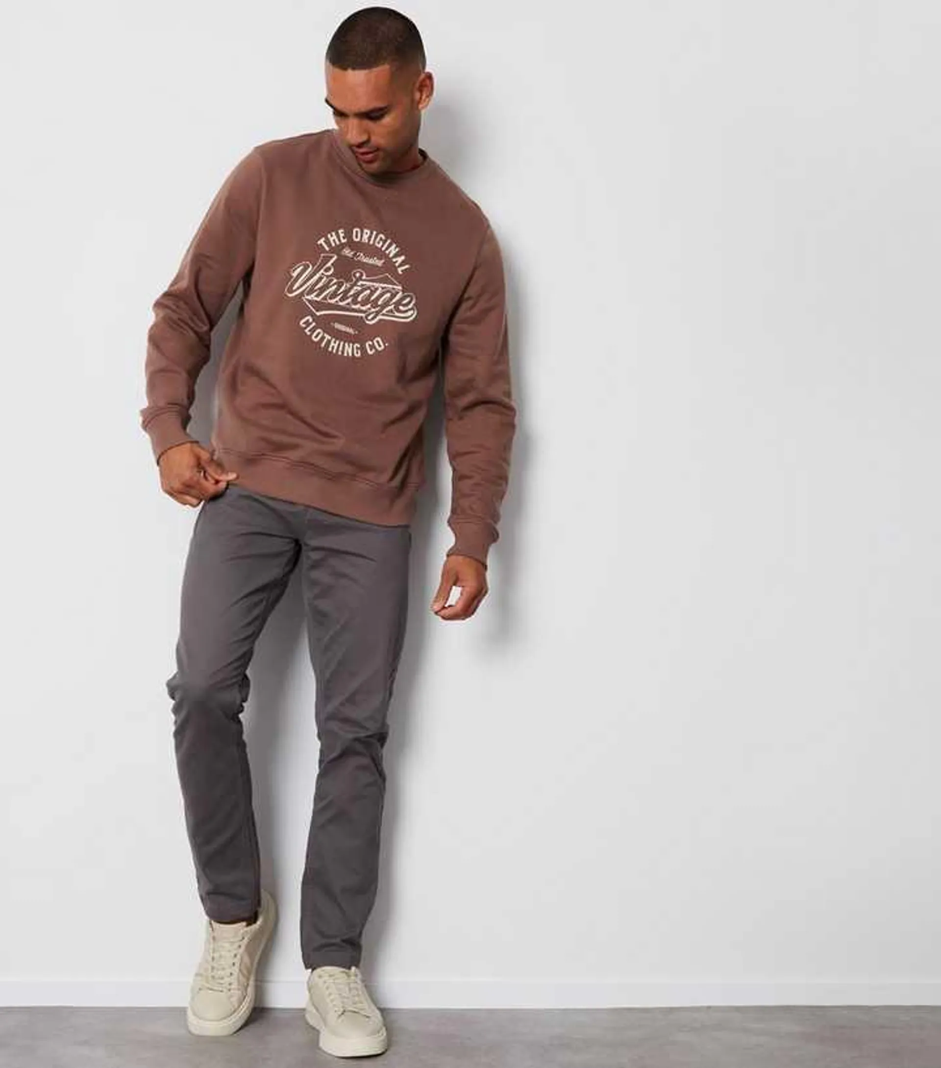 Threadbare Brown Vintage Logo Crew Neck Sweatshirt