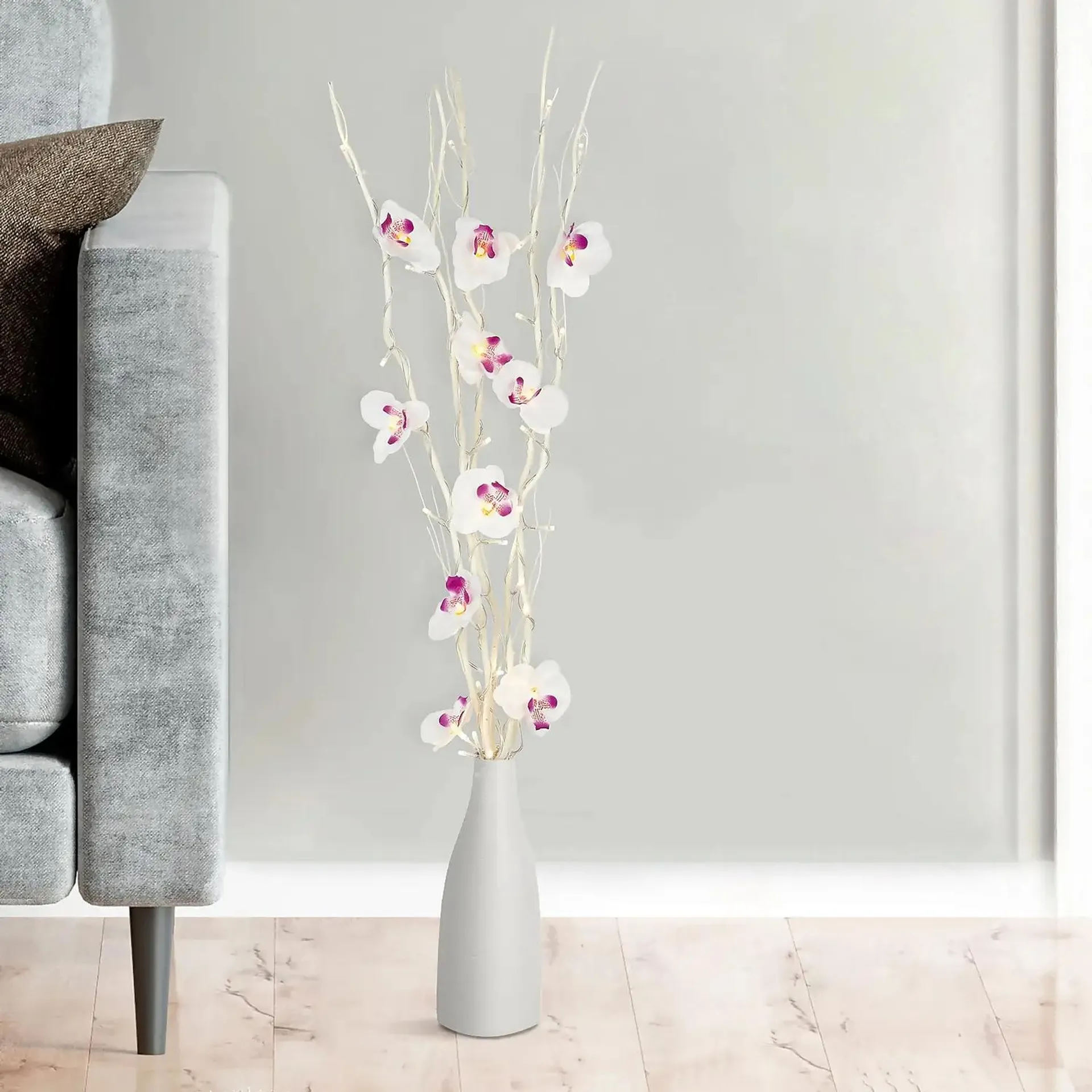 100cm White Orchid Battery Twig Lights