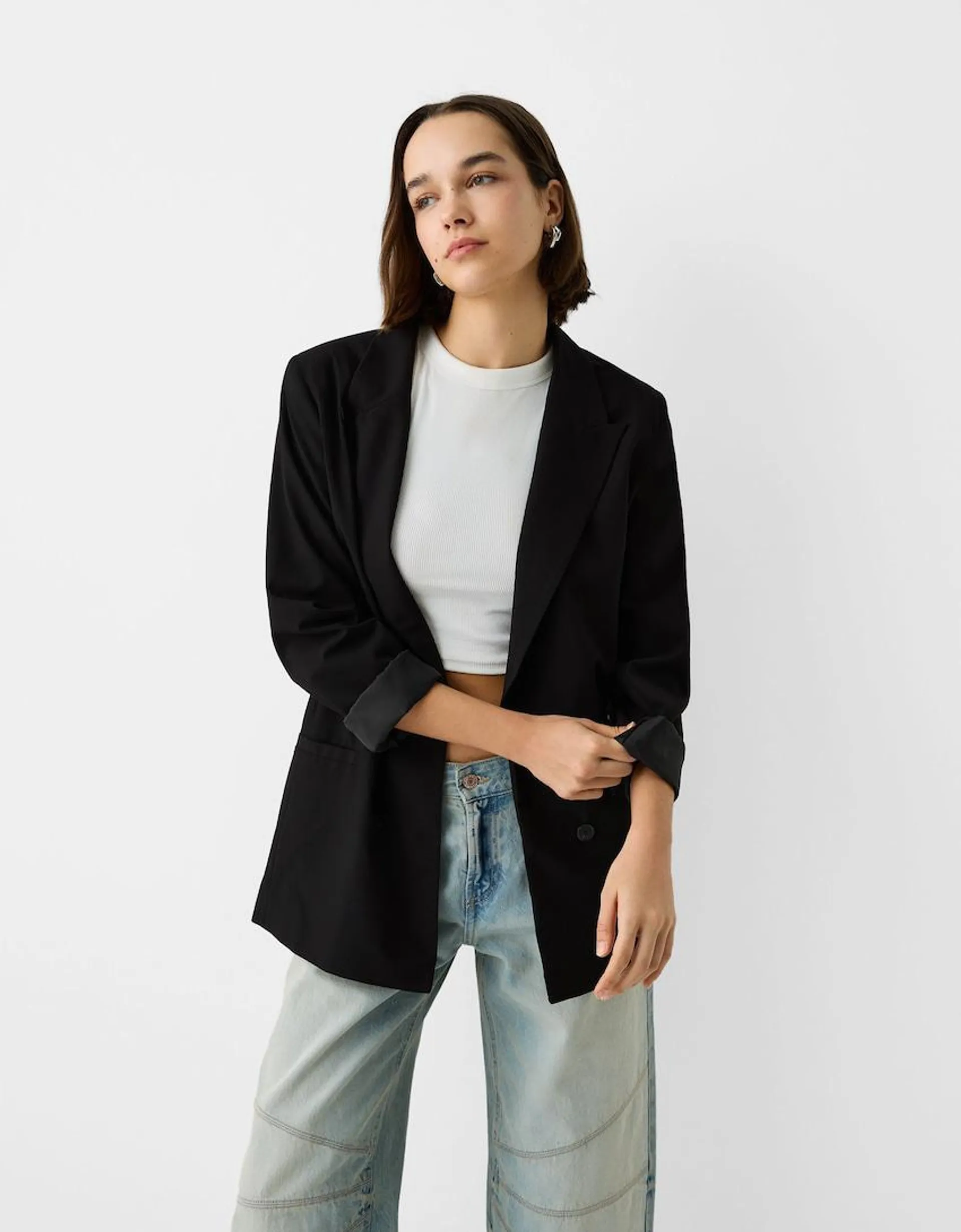 Slim-fit flowing double-breasted blazer