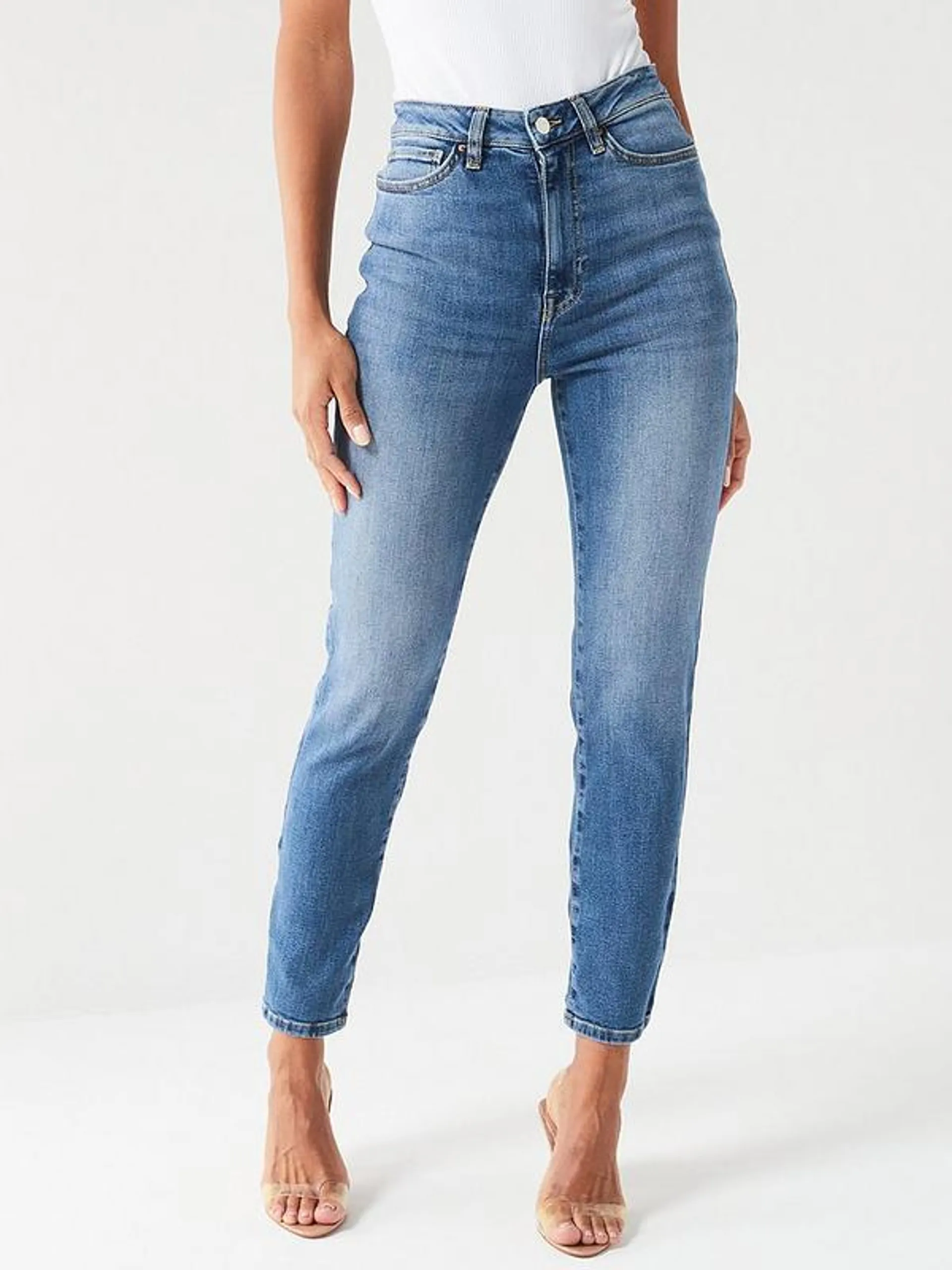 High Waist Push Up Straight Jeans - Blue