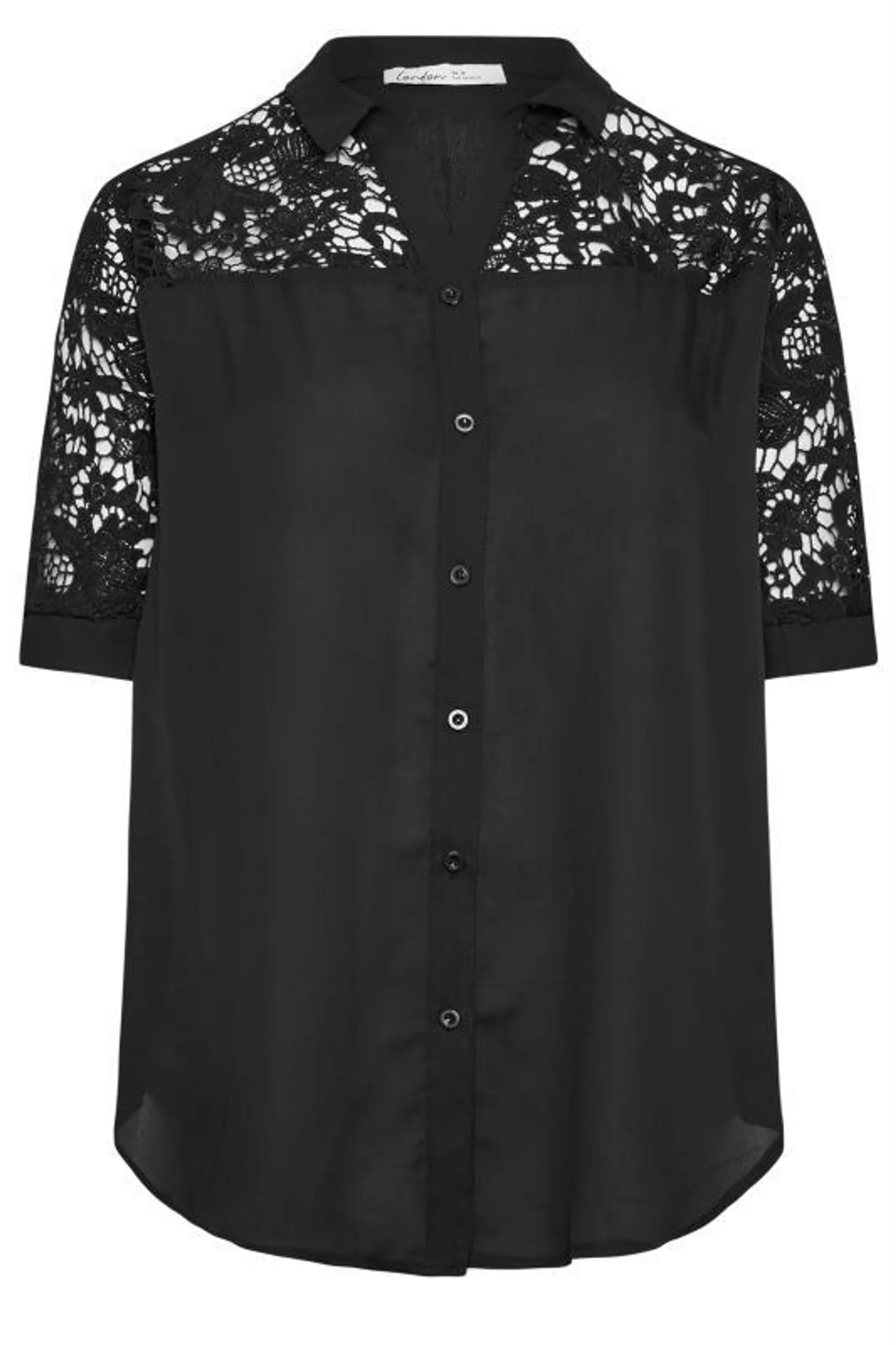 YOURS LONDON Curve Black Lace Sleeve Shirt