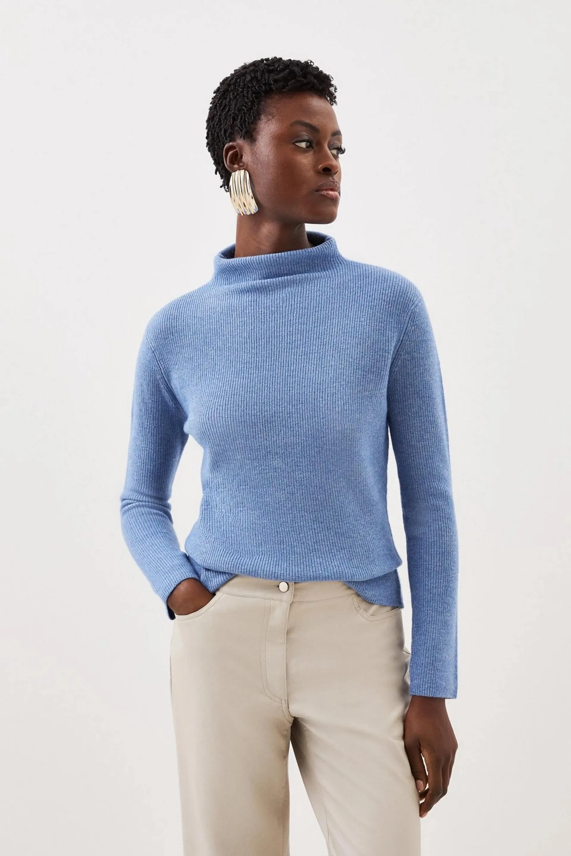 Cashmere Wool Knit Roll Neck Top