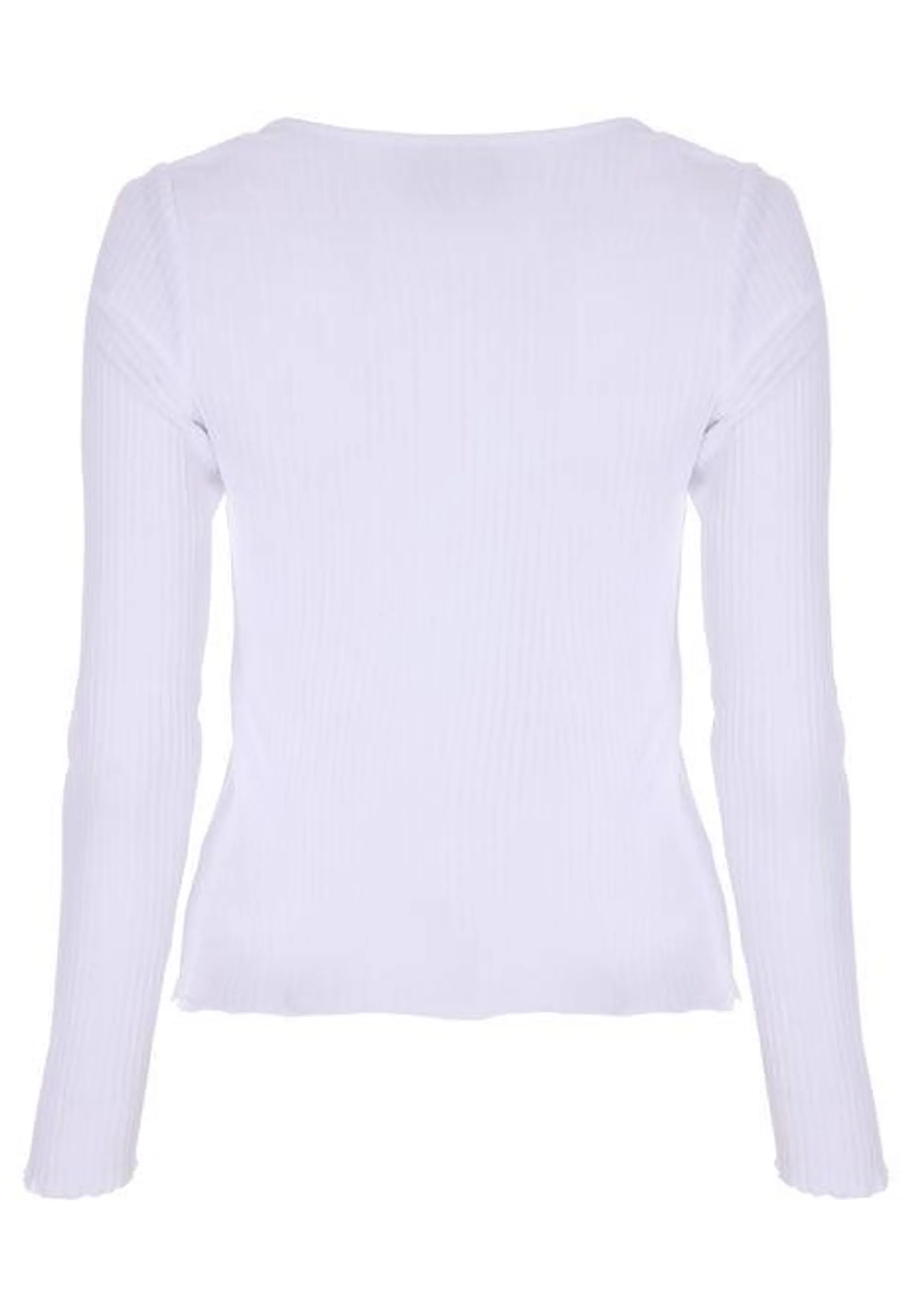 Womens White Long Sleeve Lettuce Frill Top