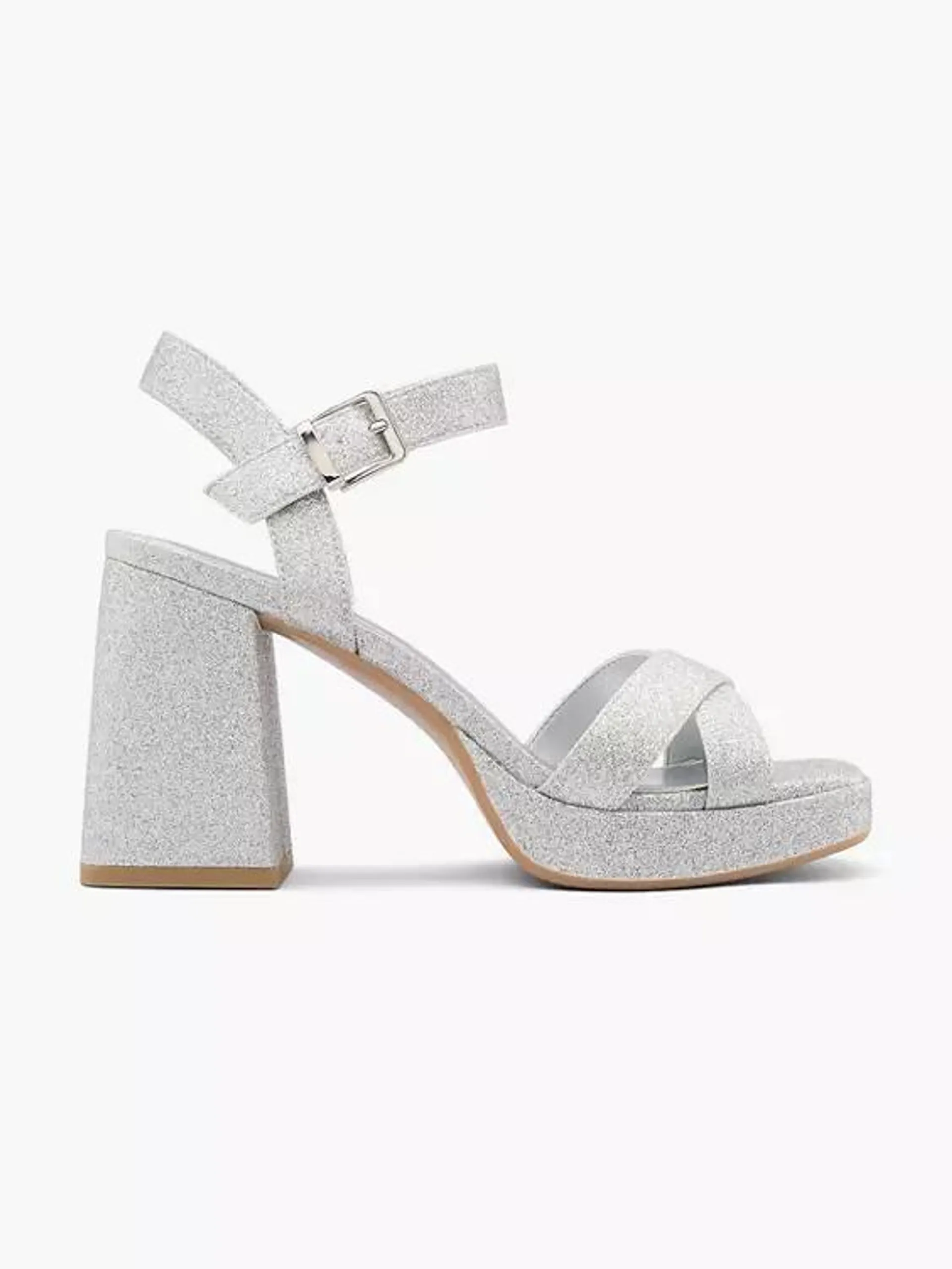 Silver Glittery Platform Heel with Ankle Strap