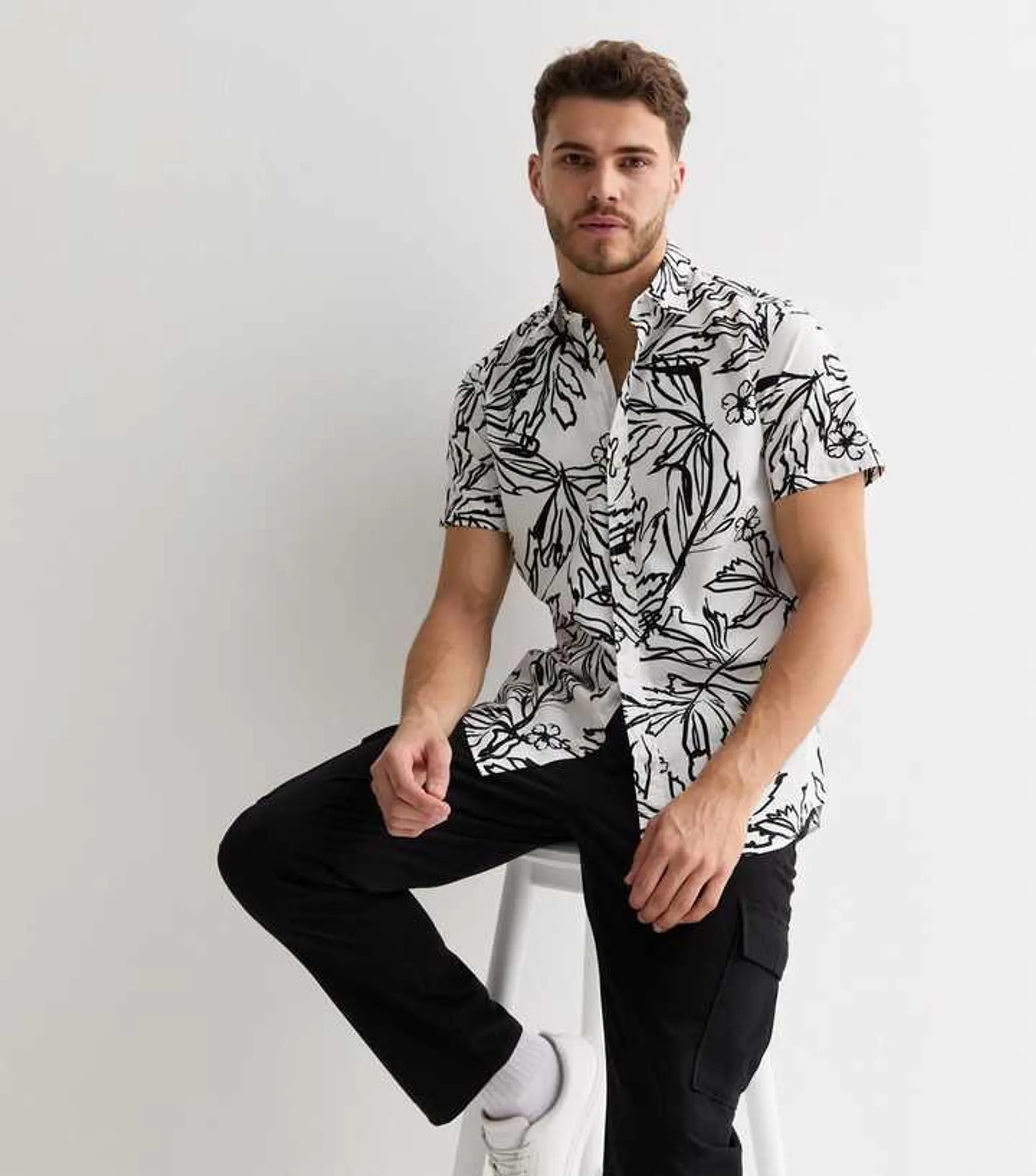 Jack & Jones White Graphic Print Cotton Short Sleeve Shirt