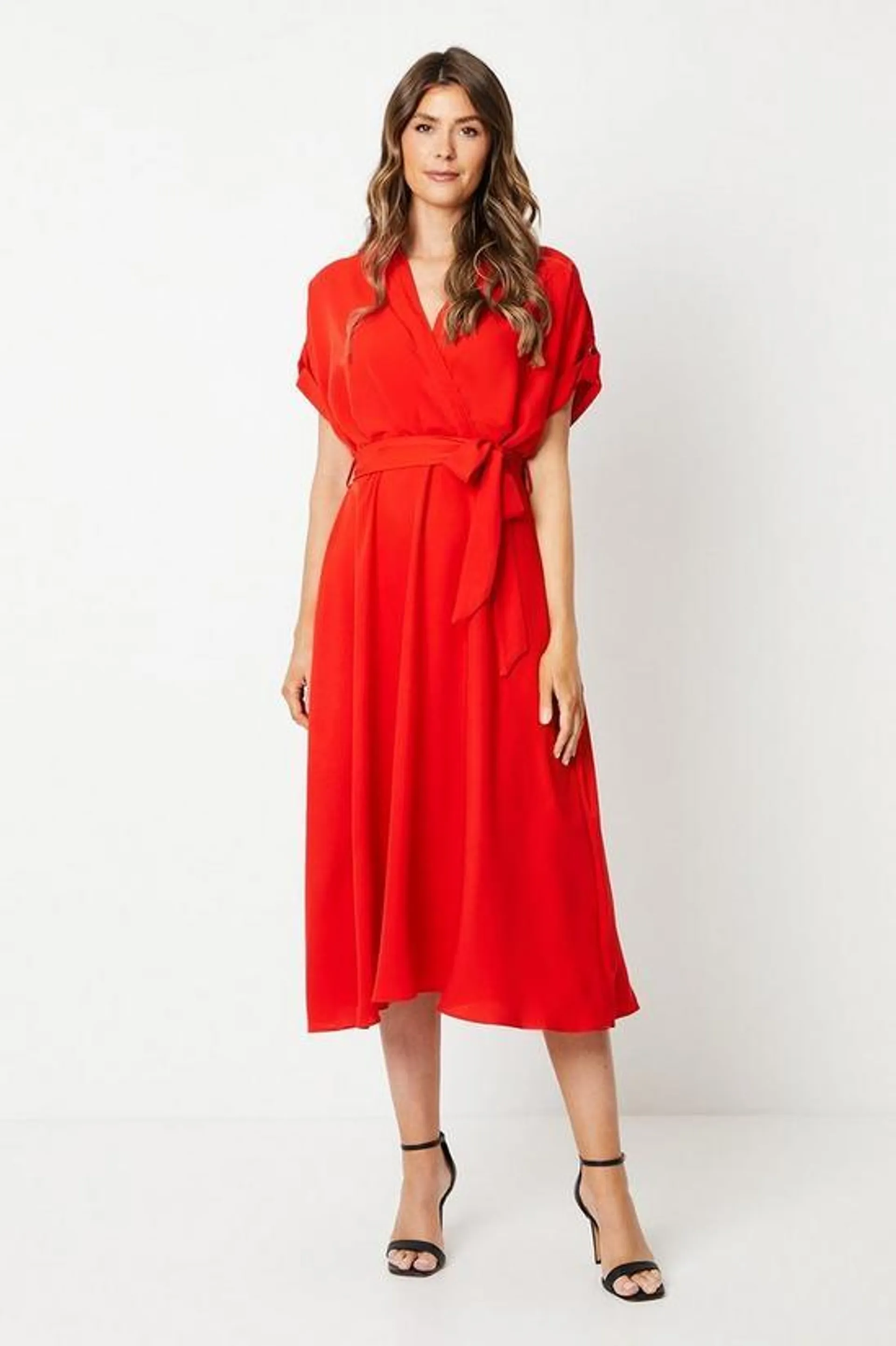 Belted Wrap Midi Dress