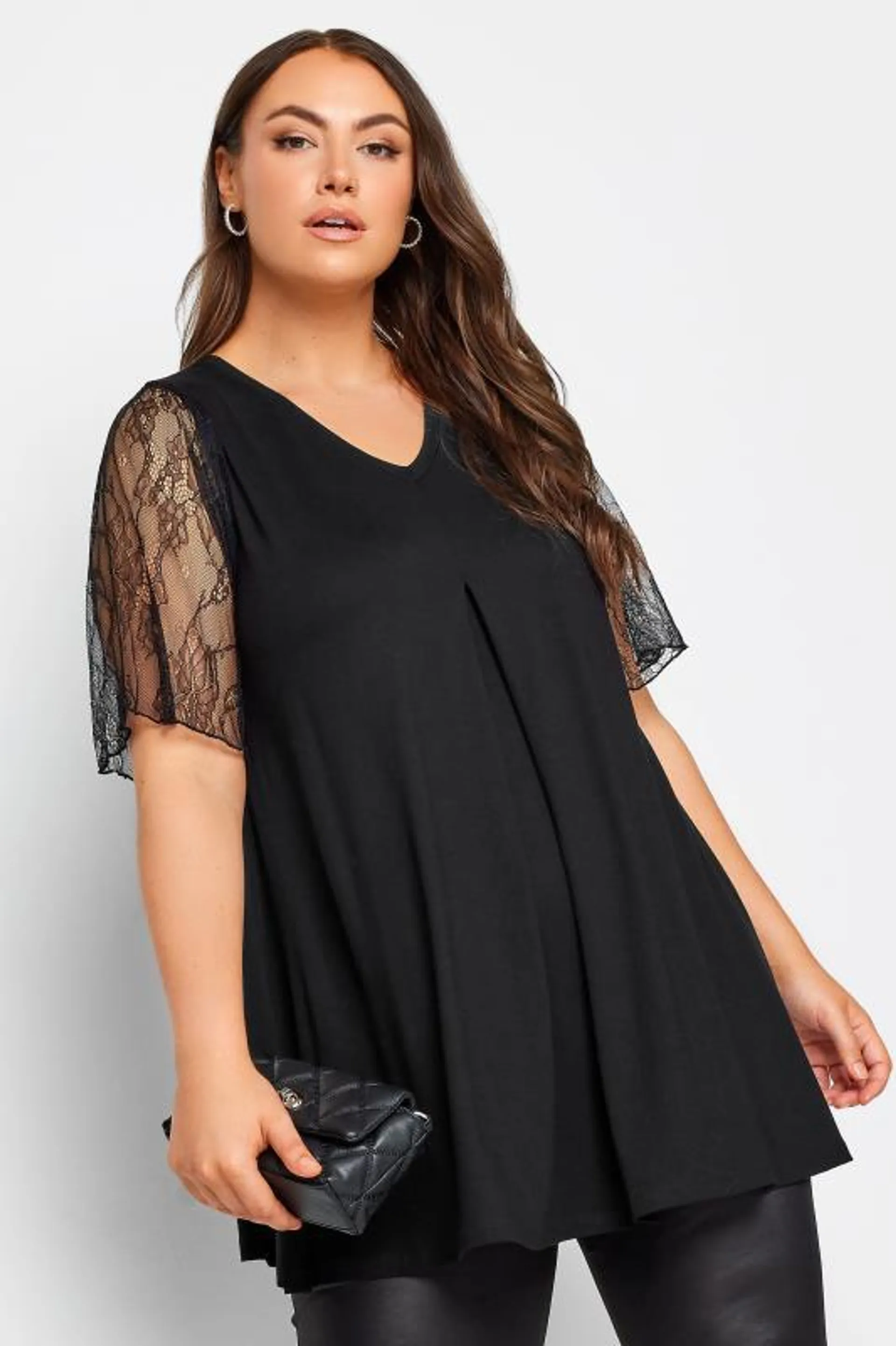 YOURS Curve Black Lace Angel Sleeve Top