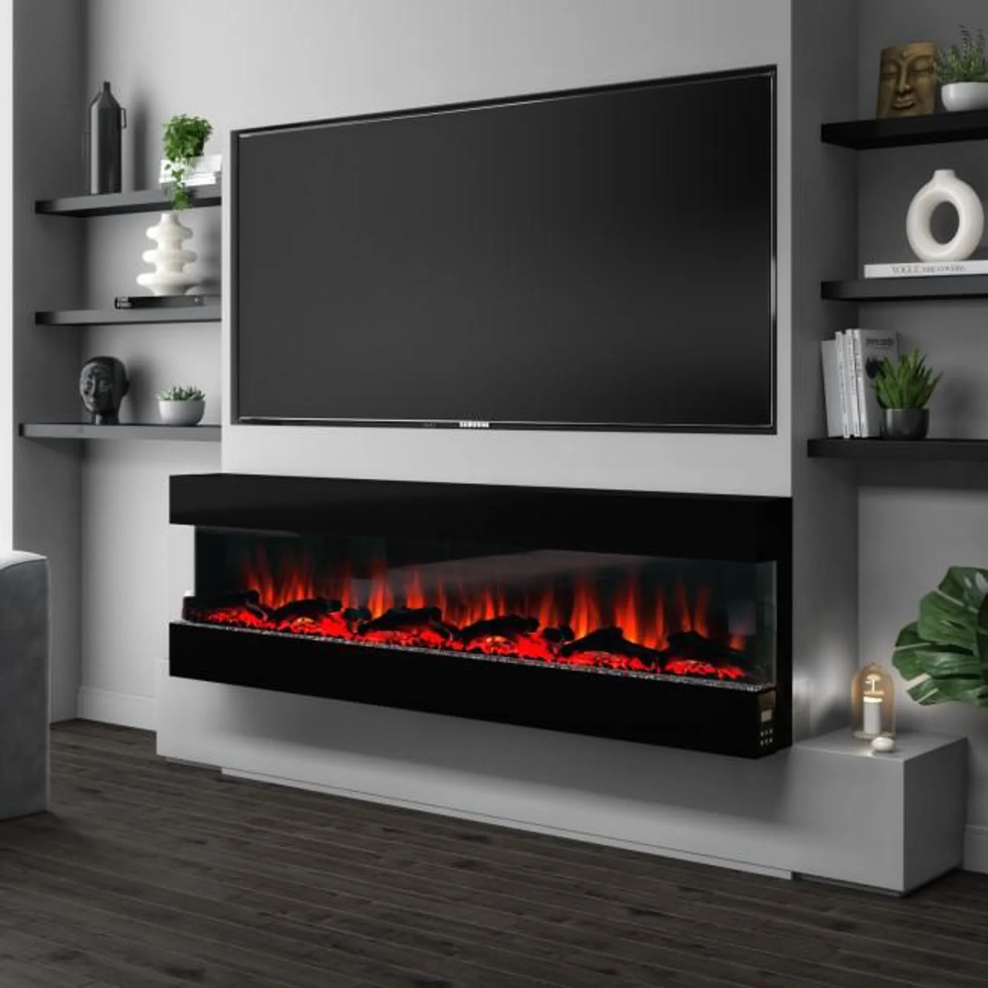 72 Inch Black Built In Electric Fire - AmberGlo