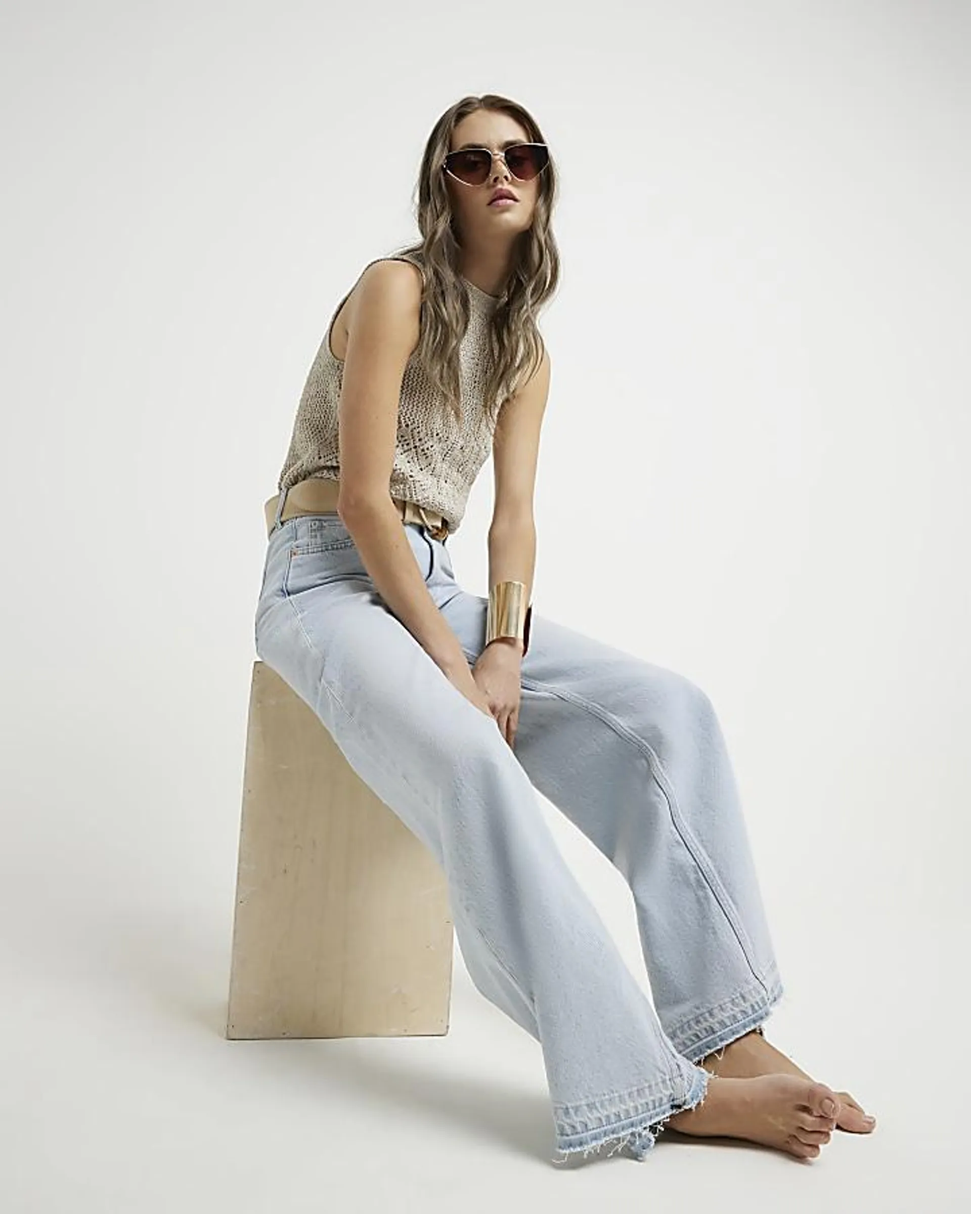 Blue mid rise Palazzo jeans