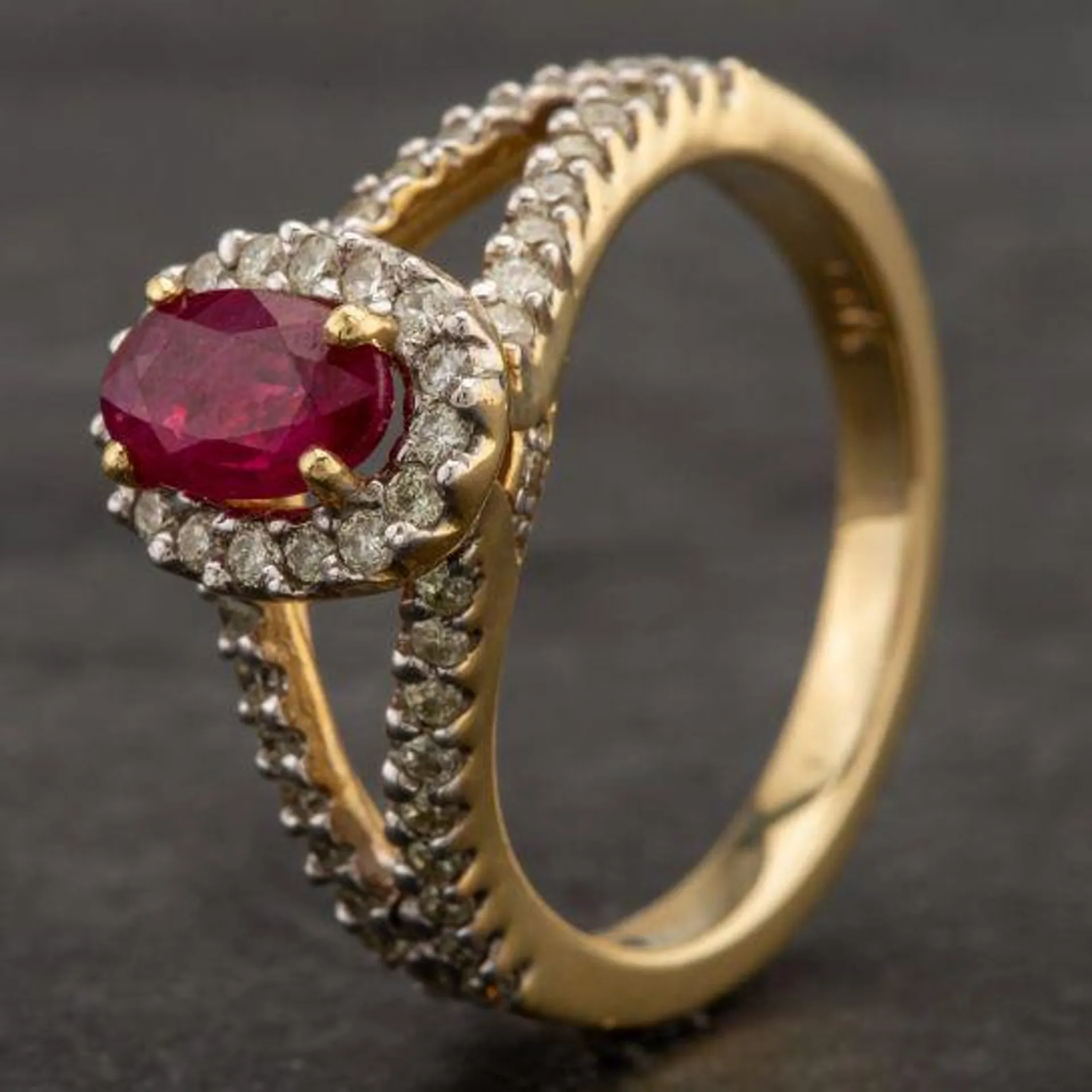 Pre-Owned 14ct Yellow Gold Oval 0.78ct Ruby & 0.50ct Diamond Cluster Ring 4332075