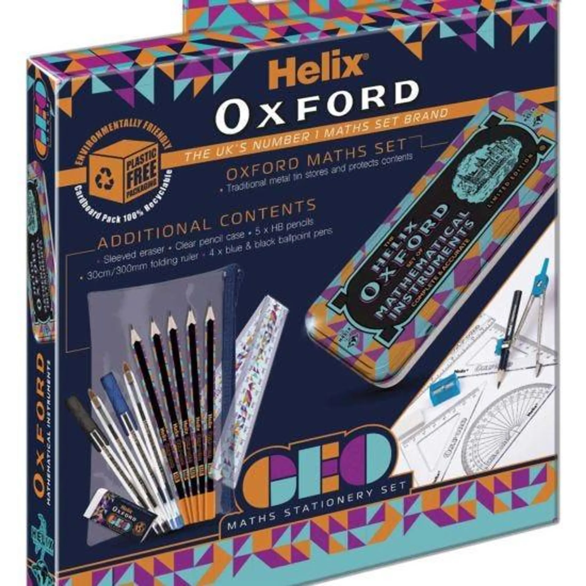 Helix Oxford Geo Maths and Stationery Set Orange