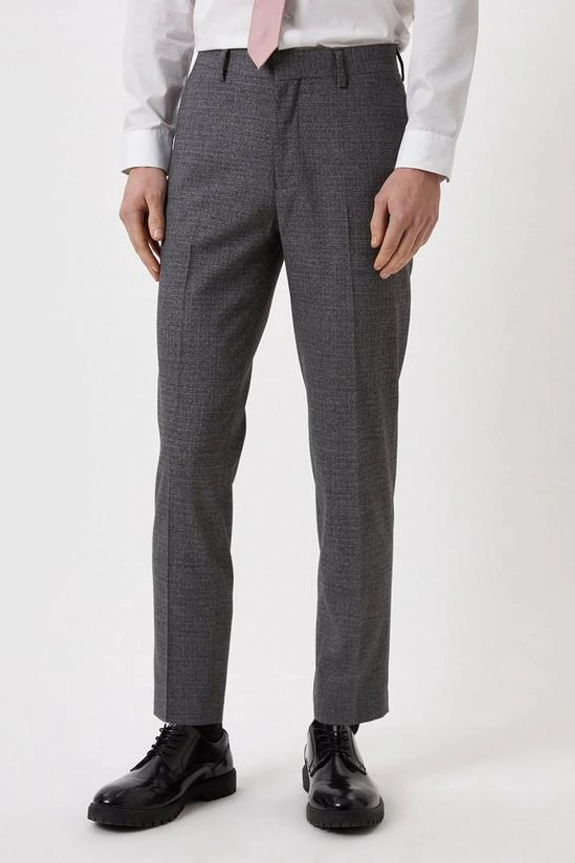 Skinny Grey Texture Grid Check Suit Trousers