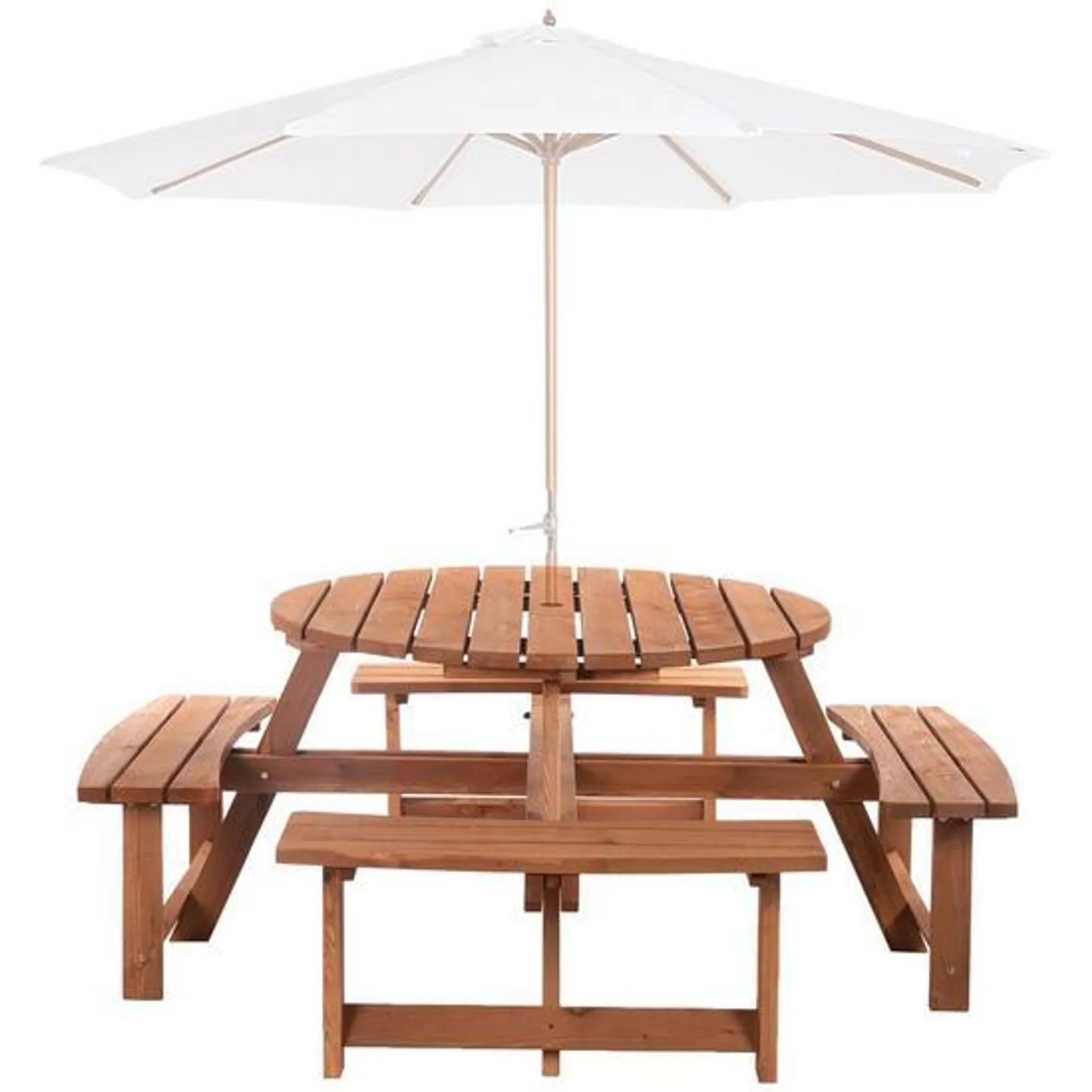 8 Seat Garden Outdoor Wooden Round Picnic Table Bench w/ Parasol Hold