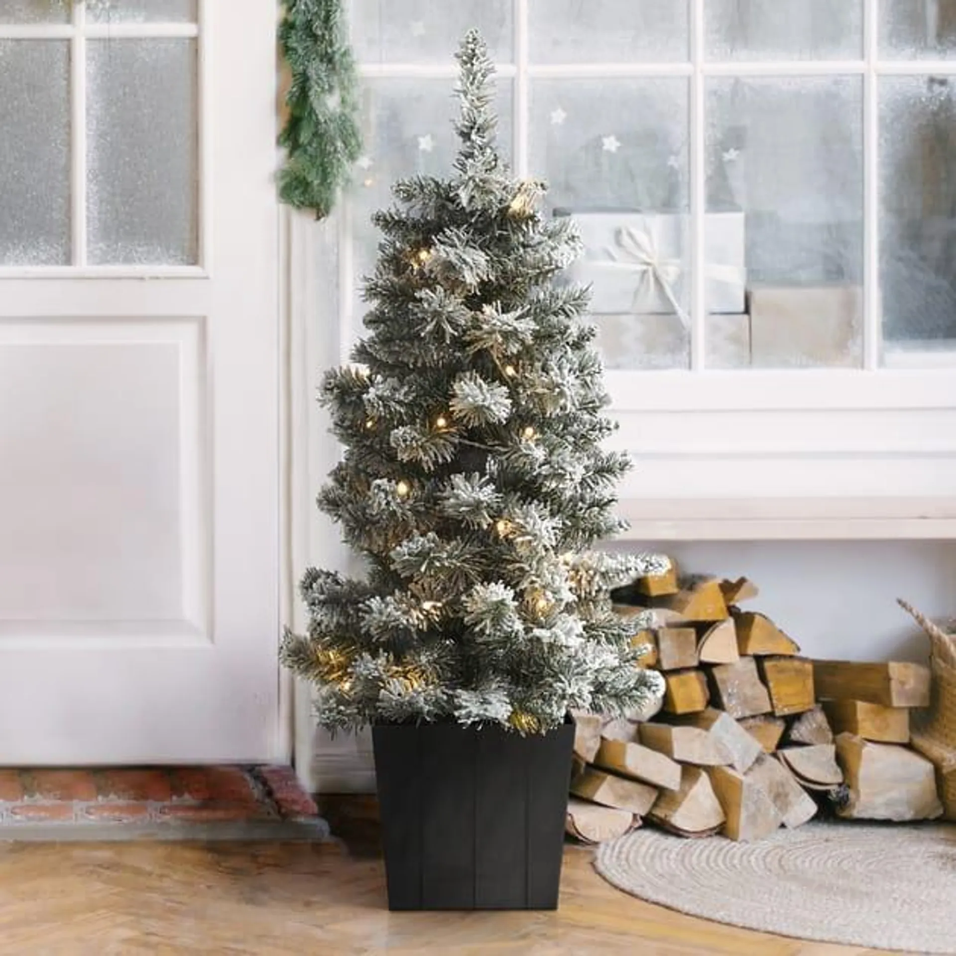 Festive Feeling Pre-Lit Indoor Potted Tree 3ft - Snowy