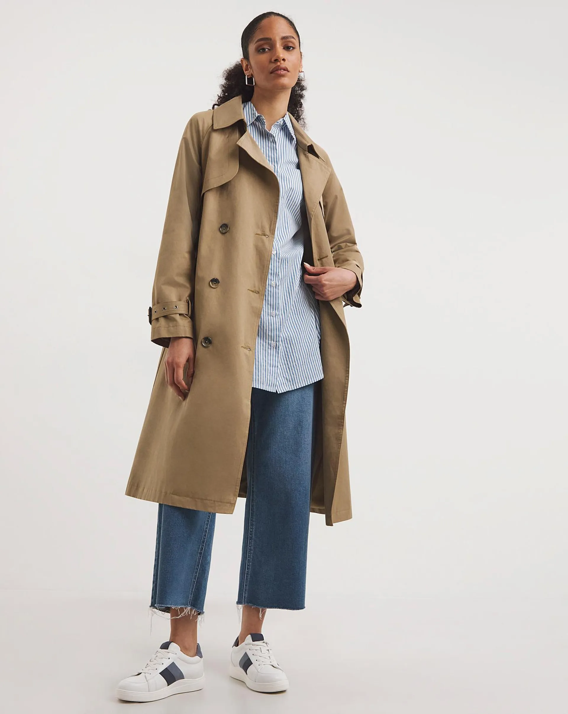 Camel Belted Double Breasted Trench Coat