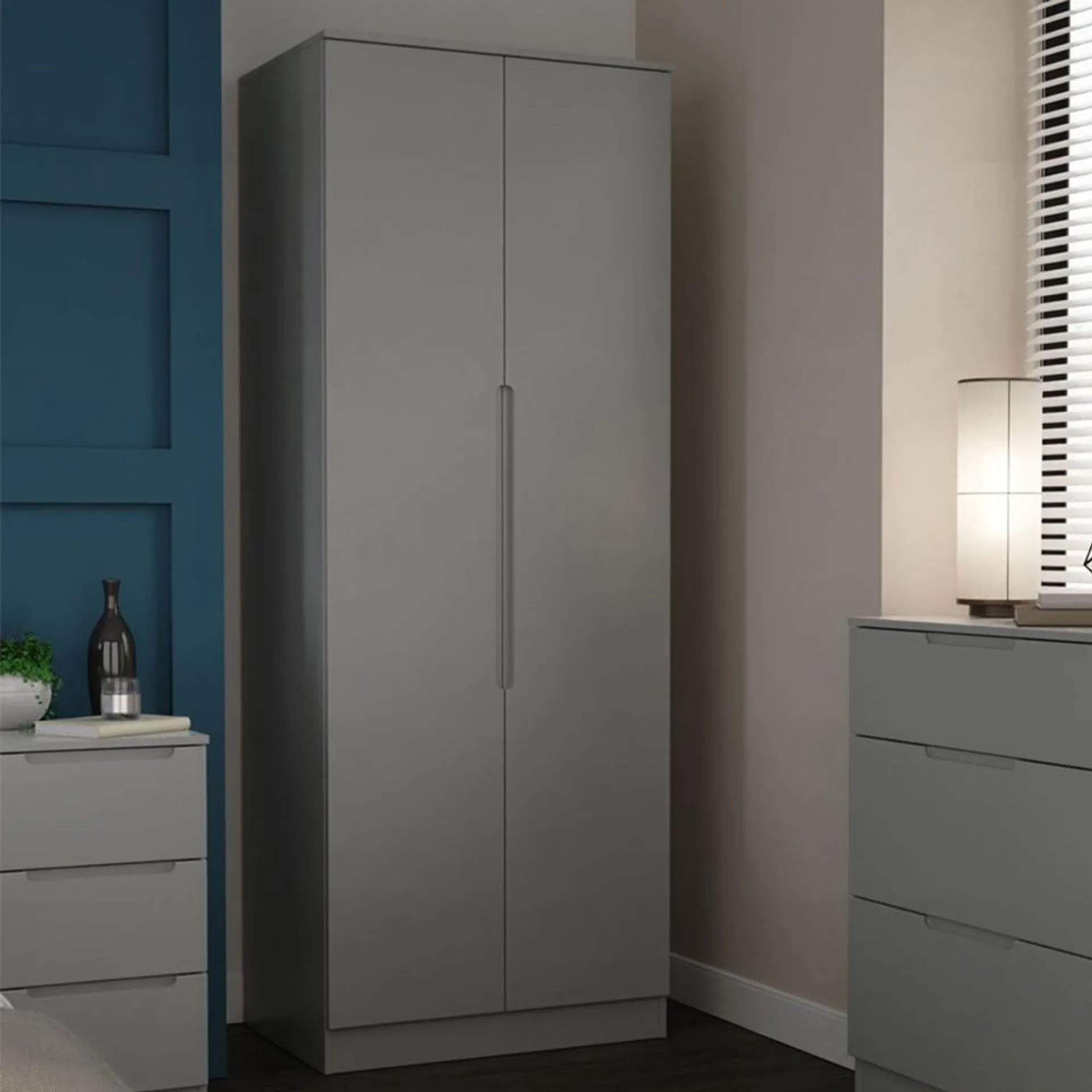 Crowndale Milan Ready Assembled 2 Door Dusk Grey Tall Double Wardrobe