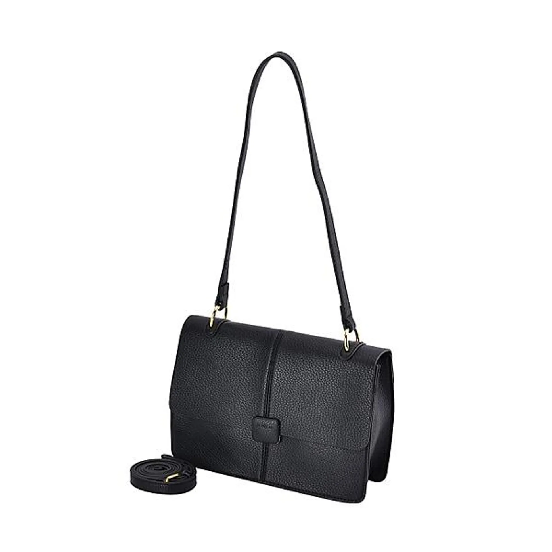 Solid Colour Shoulder Bag with Magnetic Lock - Black