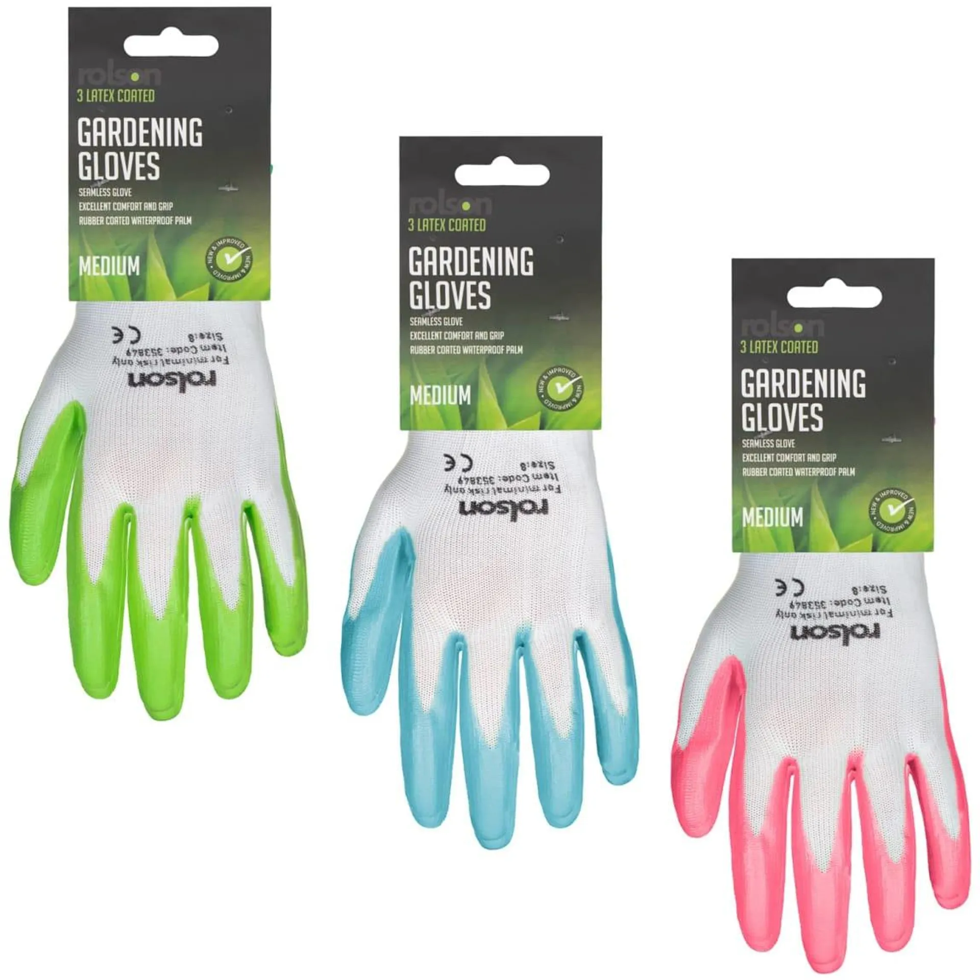 Rolson Latex Coated Gardening Gloves 3pk - Bright