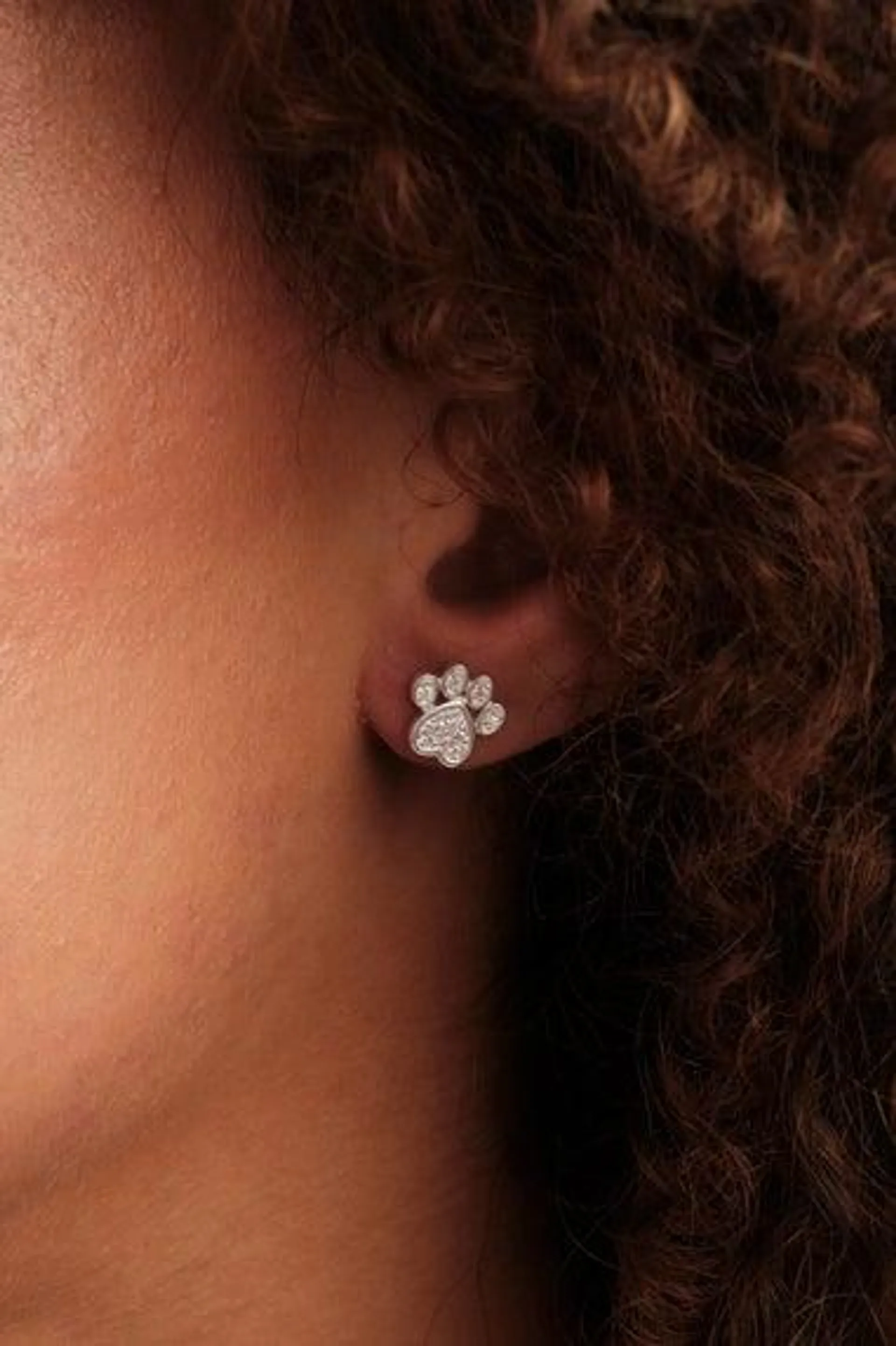 Simply Silver Sterling Silver 925 Cubic Zirconia Paw Print Stud Earrings