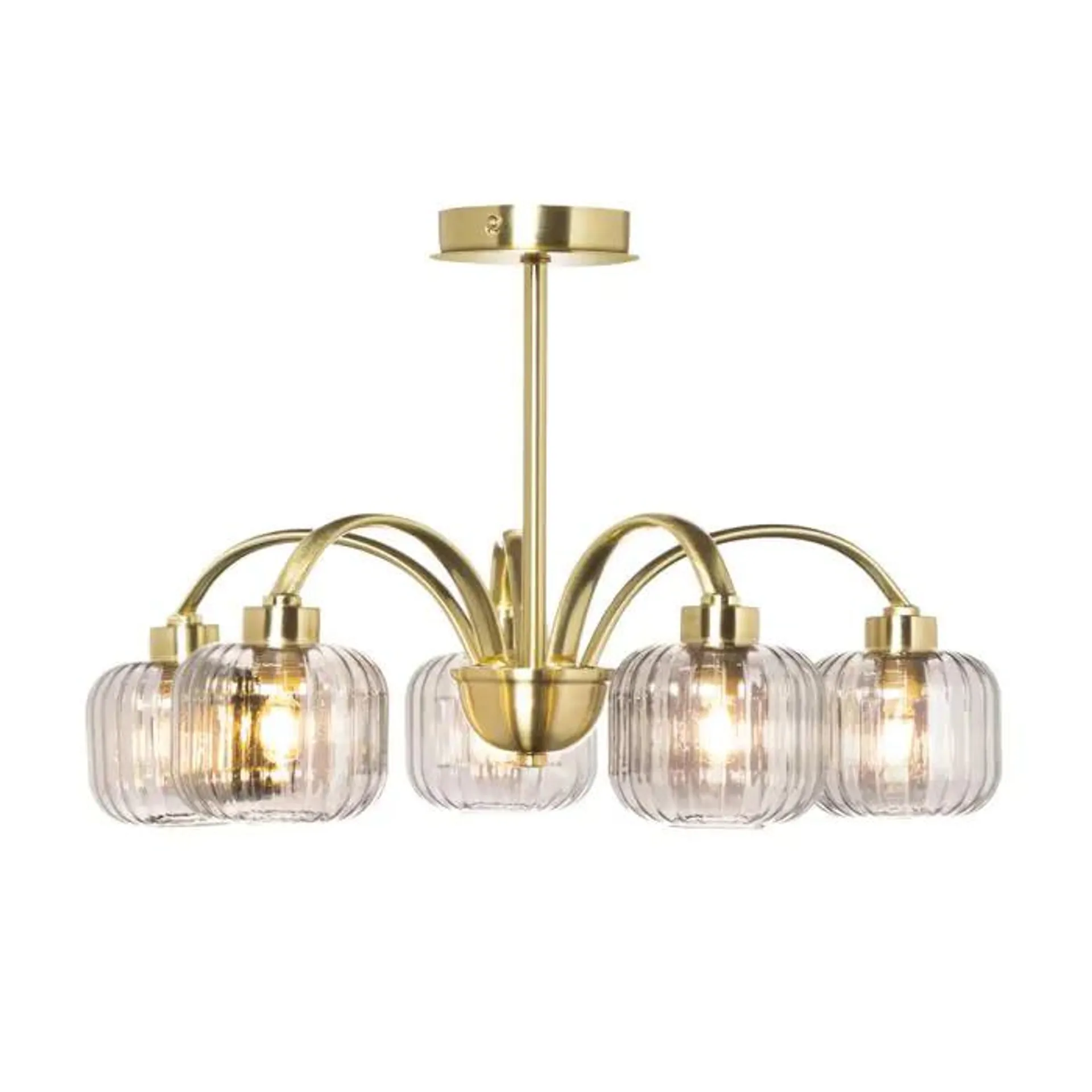 Lyna Large Semi Flush Ceiling Light with Smoked Glass Shades, Satin Brass