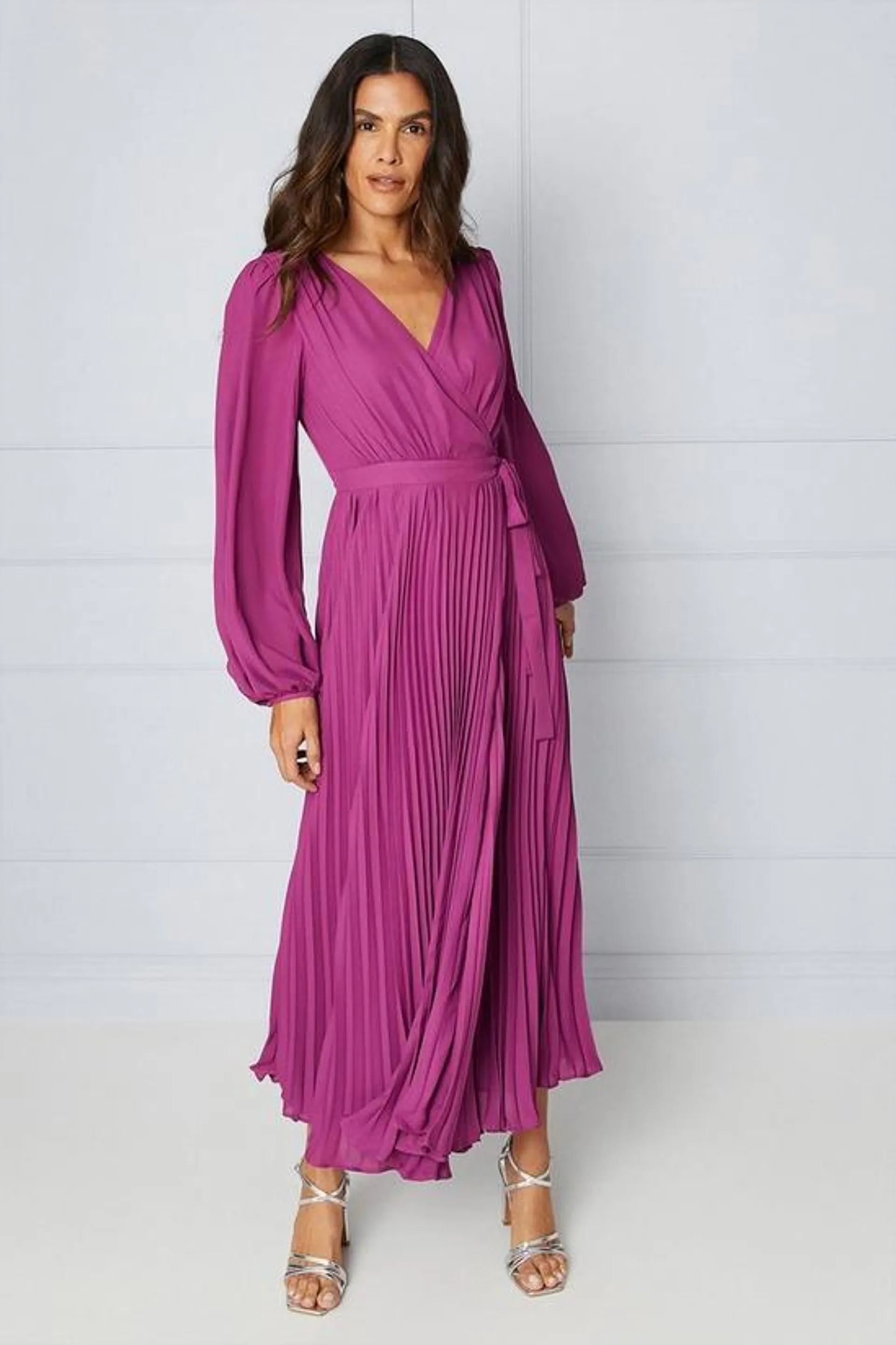 Pleated Wrap Midaxi Dress