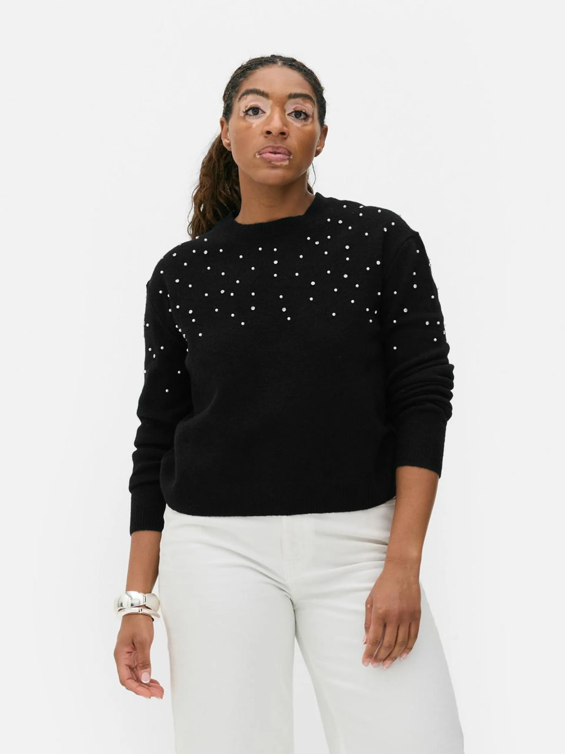 Diamanté and Faux Pearl Jumper