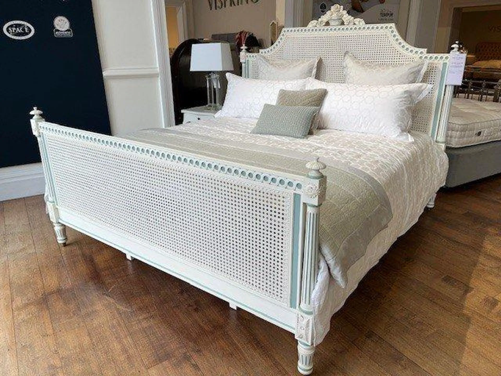 Juliet painted caned bedstead & Slatted Base - super king size - Ex Display