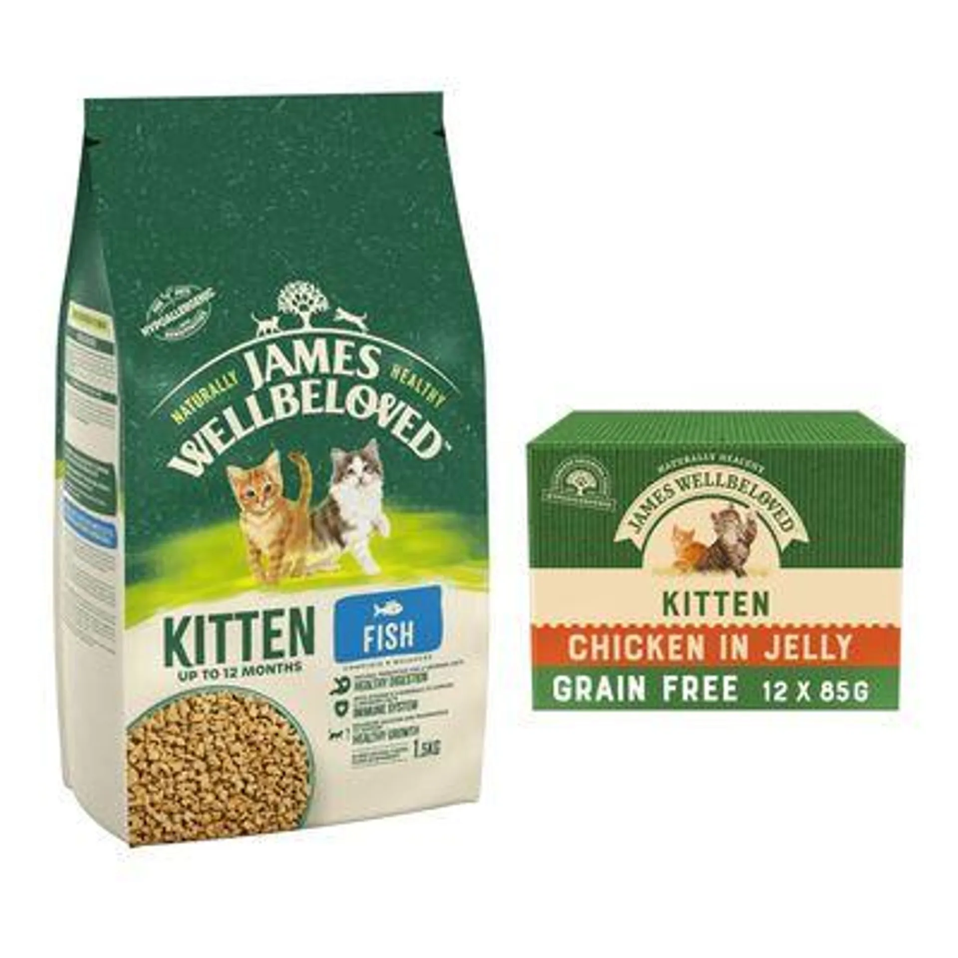 1.5kg James Wellbeloved Dry Cat Food + 12 x 85g Wet Food - Bundle Price! *