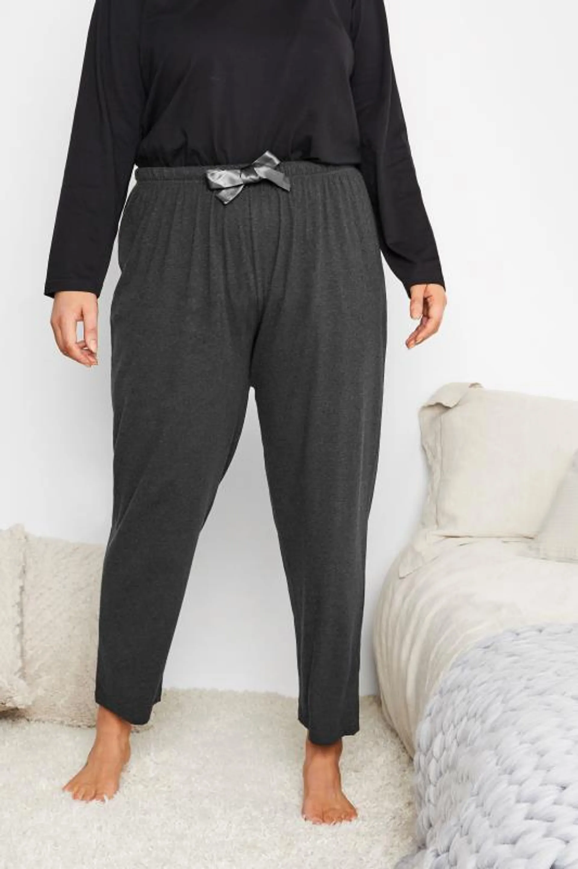 YOURS Curve Charcoal Grey Marl Wide Leg Pyjama Bottoms