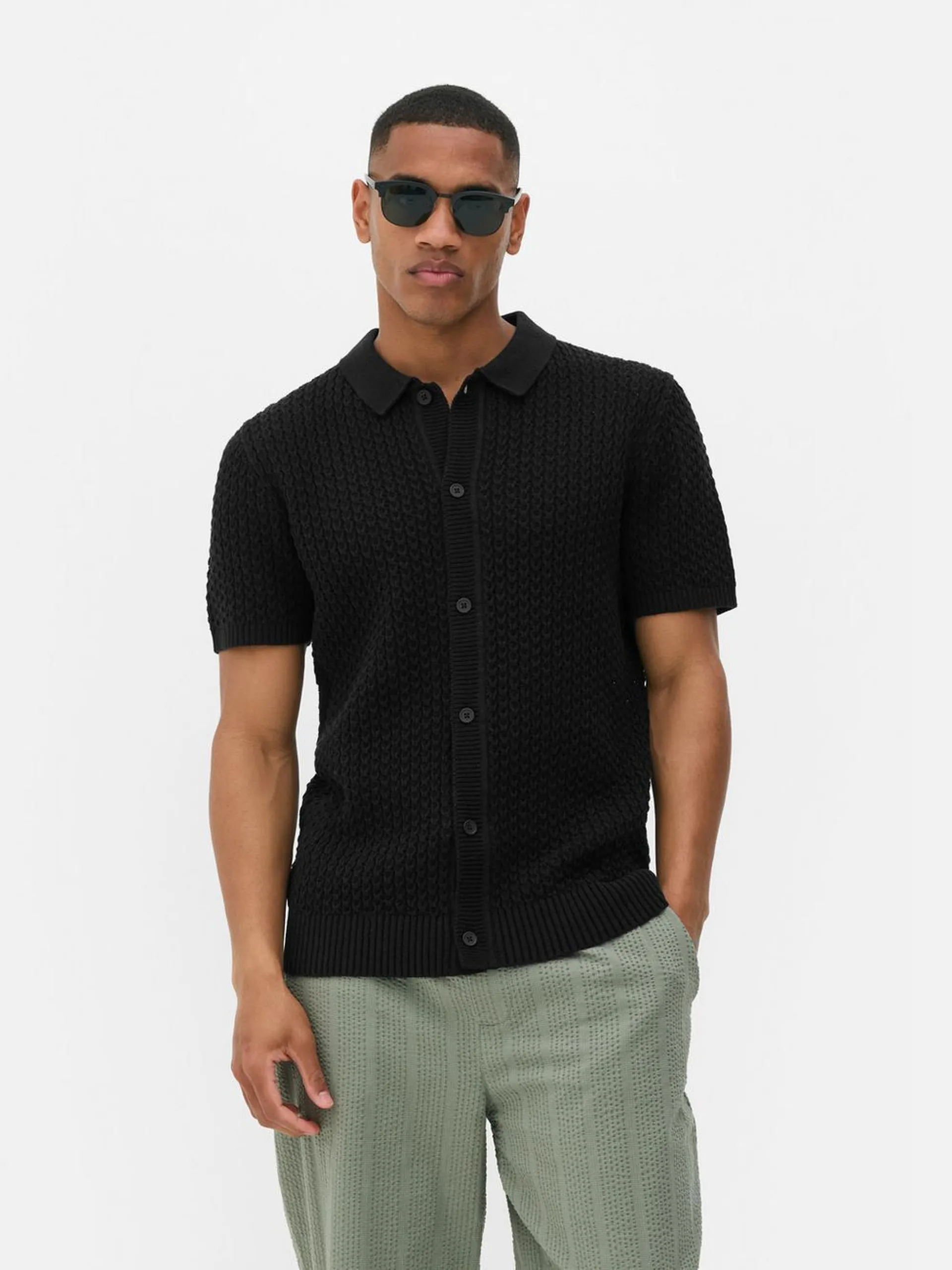 Knit Button-Up Polo Shirt