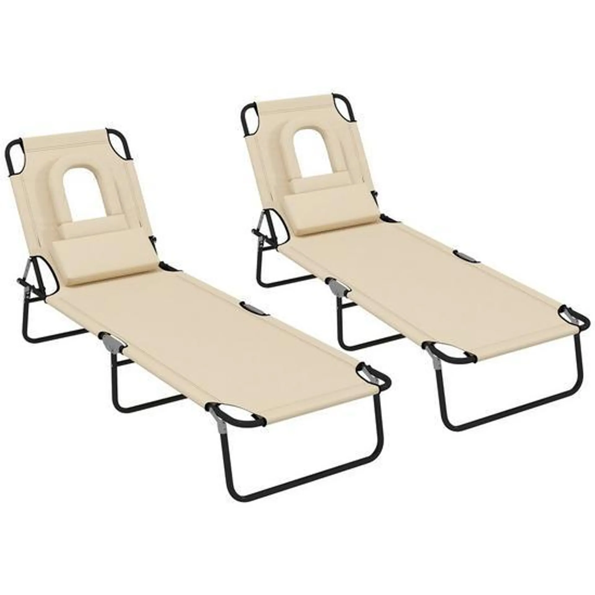 Sun Lounger Set of 2 Folding Recliner Chair Portable Reclining Garden Seat