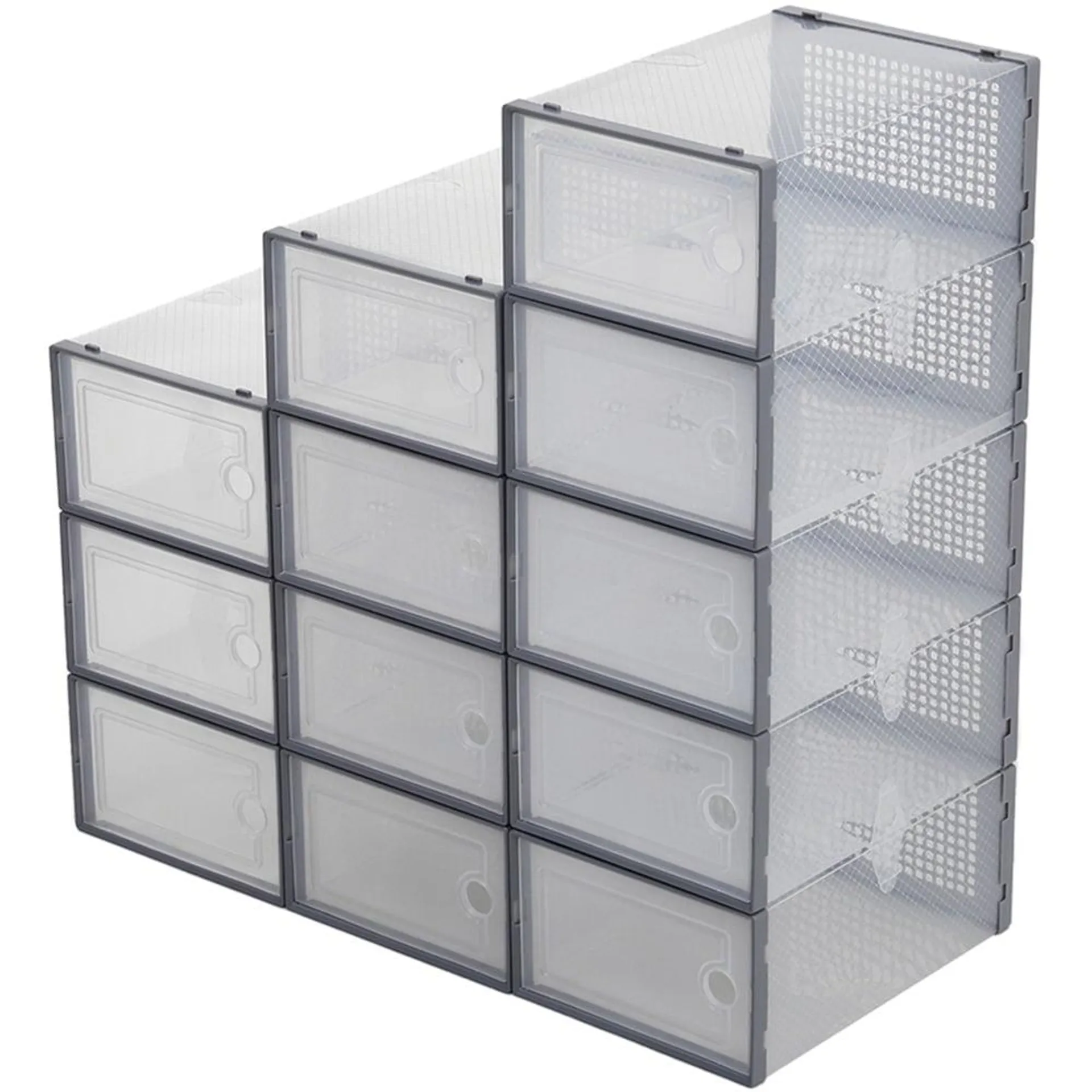 Living and Home Grey 12 Piece Stackable Plastic Shoe Organiser