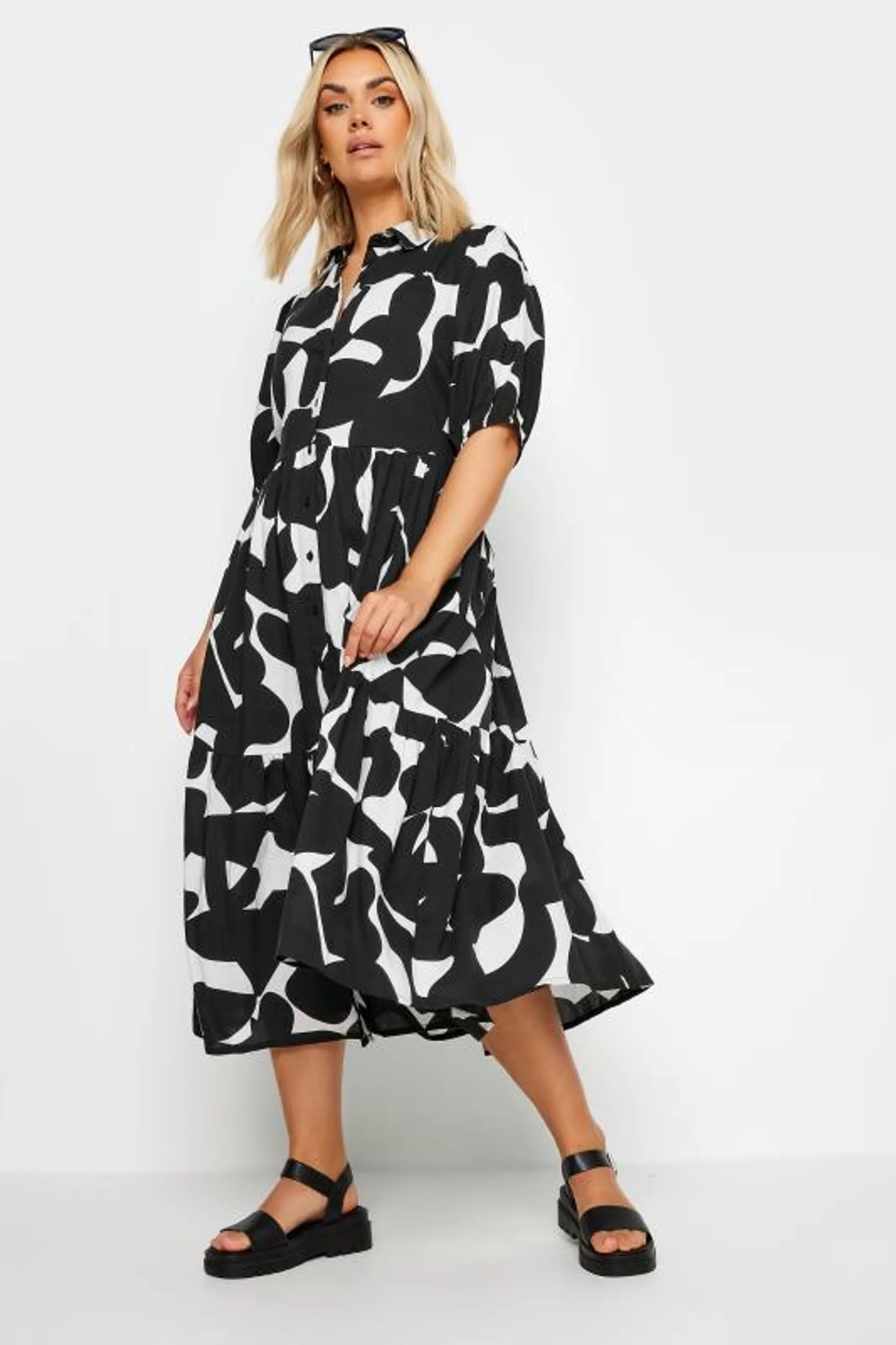 YOURS Curve Black Abstract Print Shirt Dress