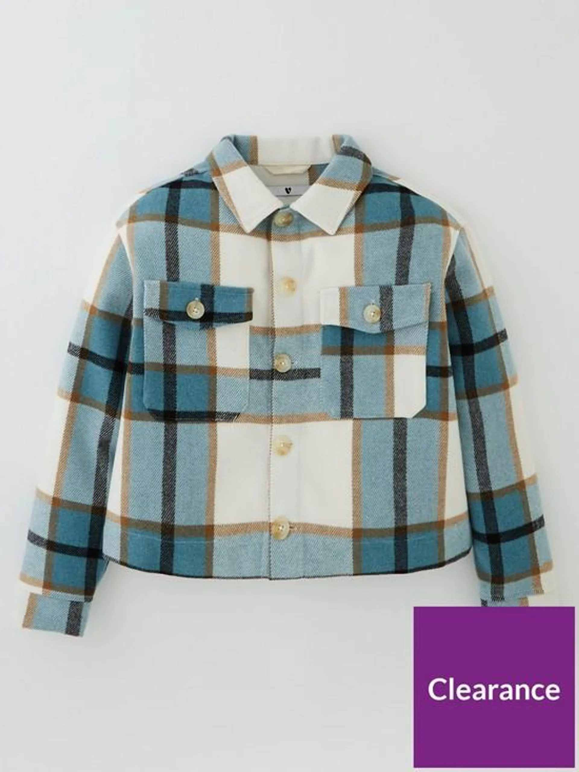 Girls Checked Cropped Shacket - Multi