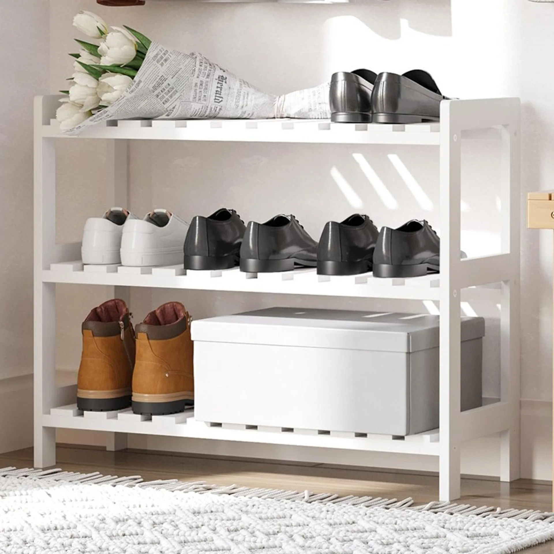 Portland 3 Tier White Shoe Rack