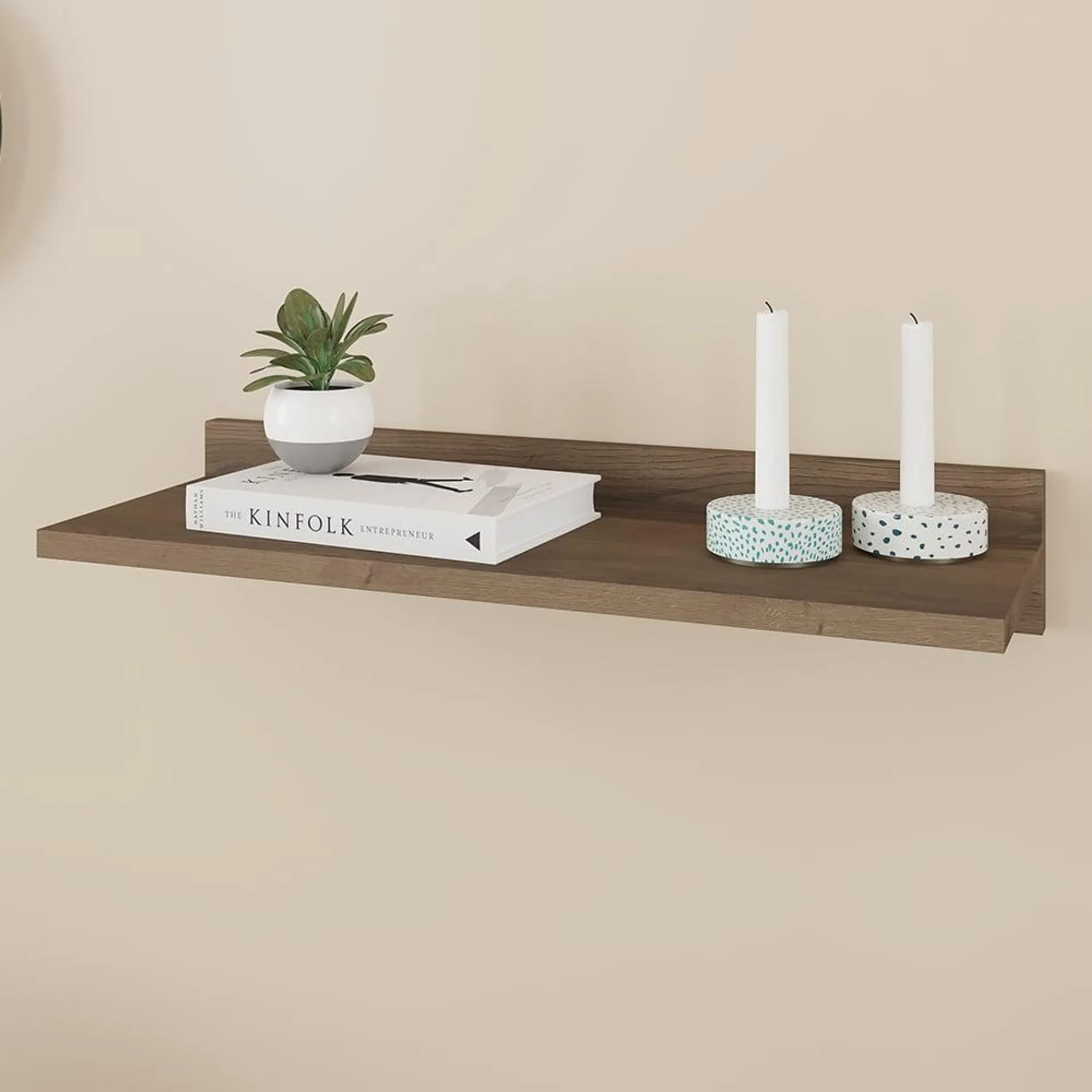 Decortie Simple Dark Oak Effect Modern Floating Wall Mounted Shelf