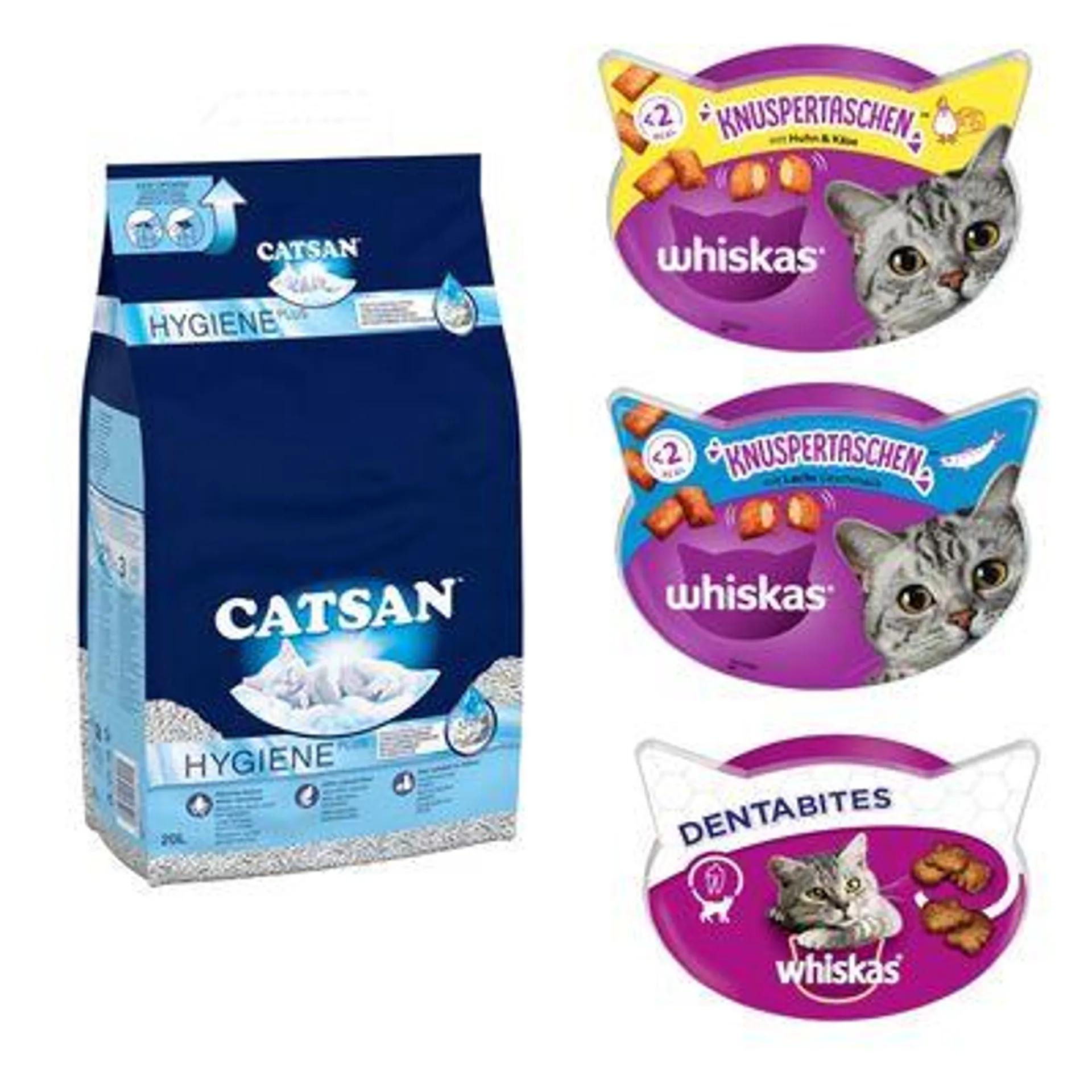 20l Catsan Hygiene Plus Cat Litter + 16g x 50g/60g Snacks-Bundle Price! *