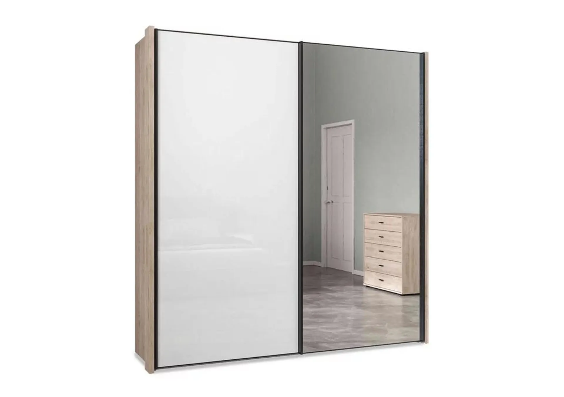 Dallas 210cm 2 Door Sliding Glass Wardrobe with Mirror Door