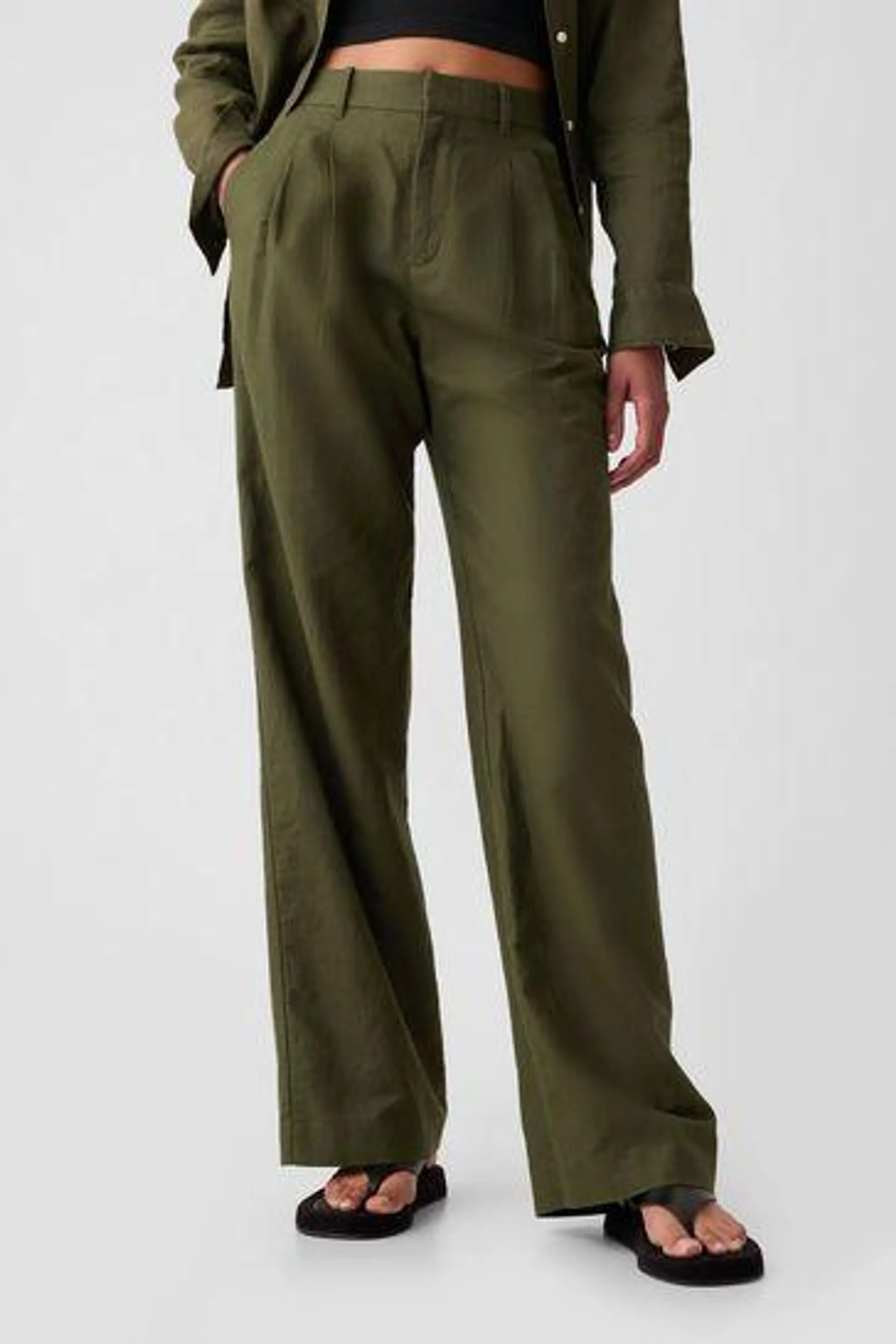 High Waisted Linen Cotton Trousers