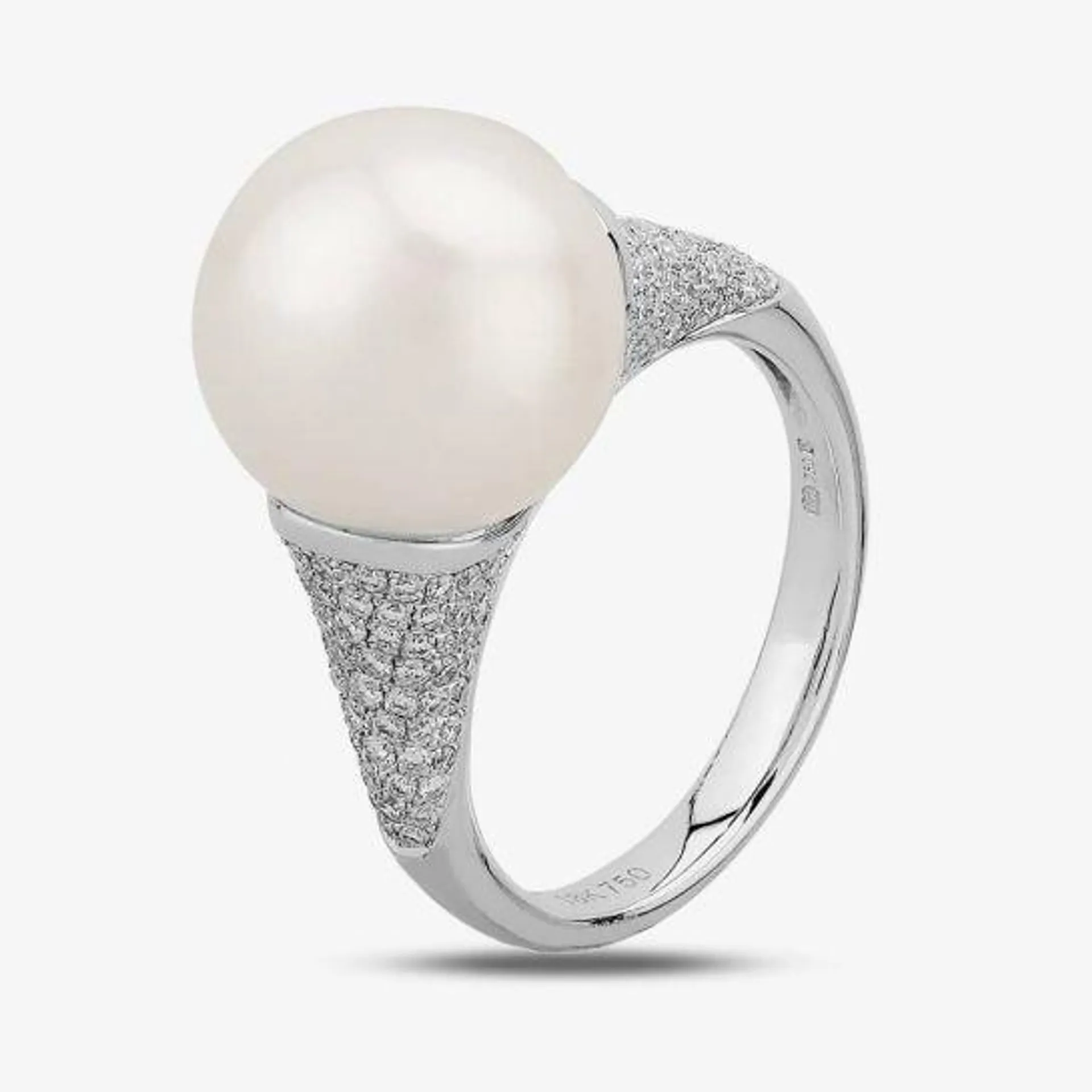 18ct White Gold Freshwater Pearl and Diamond Pave Ring