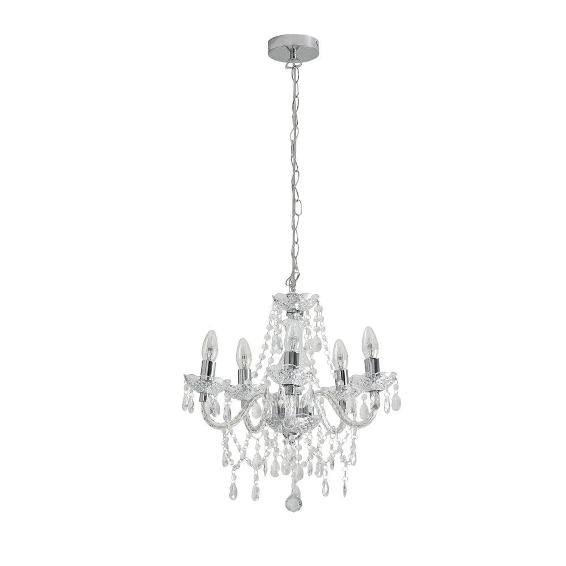 Wilko Marie Therese 5 Arm Clear Chandelier Ceiling Light