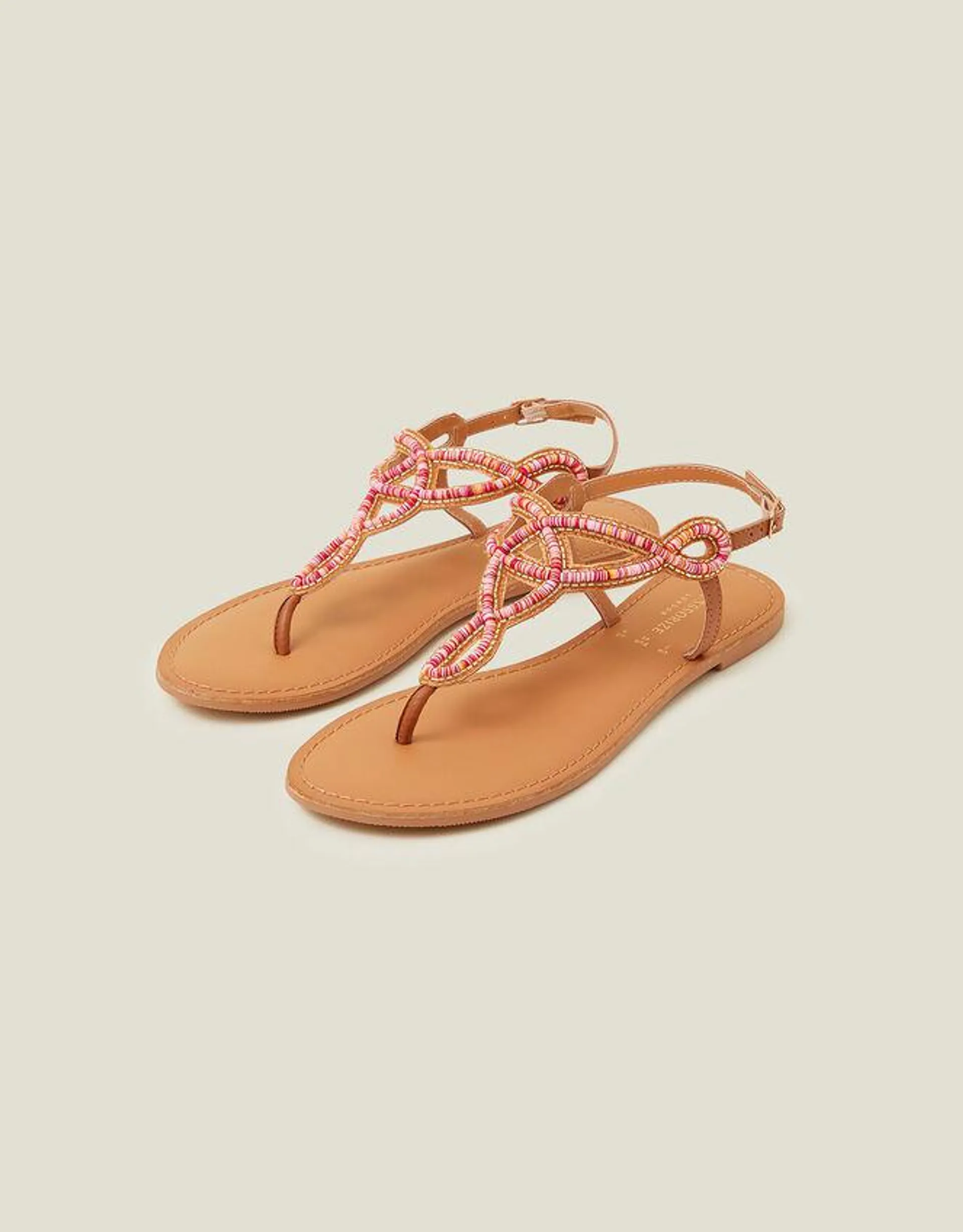 Seed Bead Cut Out Sandals Pink