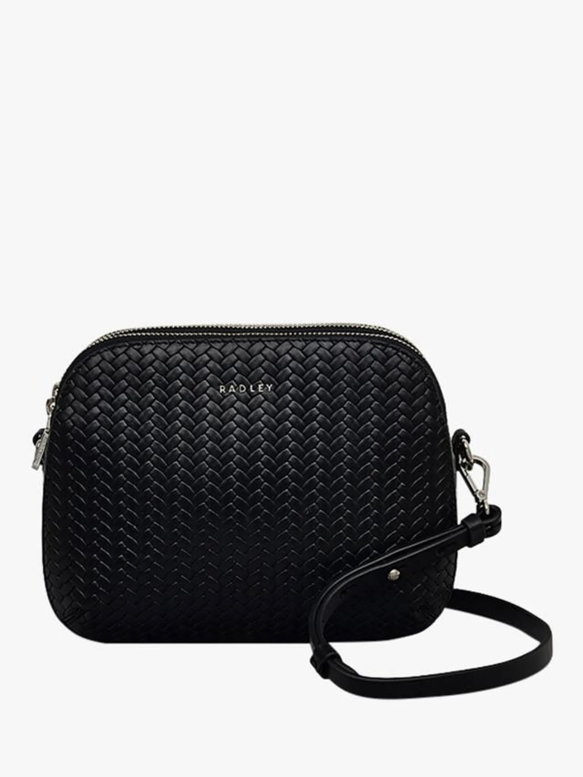 Dukes Place Icon Leather Weave Medium Zip Top Crossbody Bag, Black