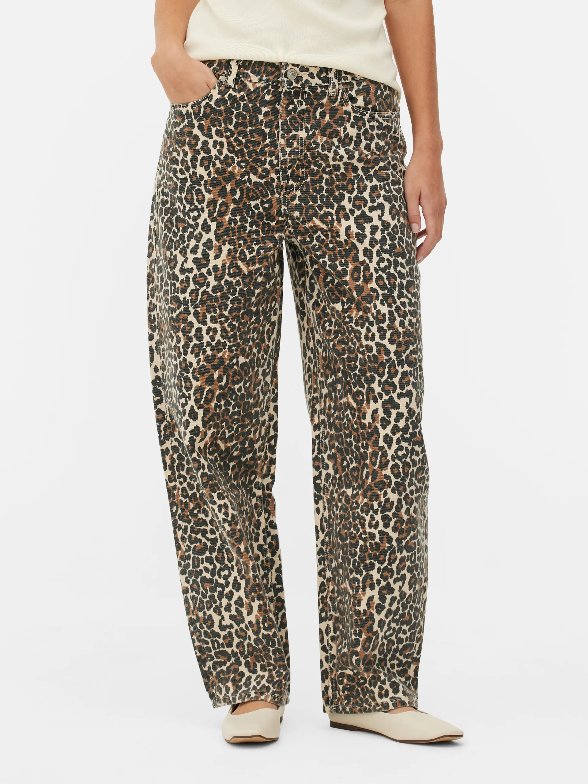 Leopard Print Barrel Jeans