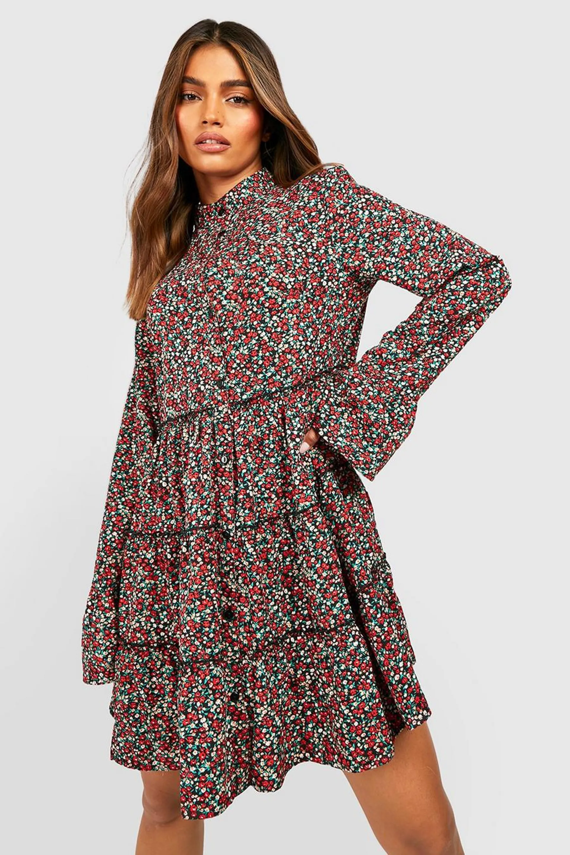 Ditsy Floral Tiered Smock Dress